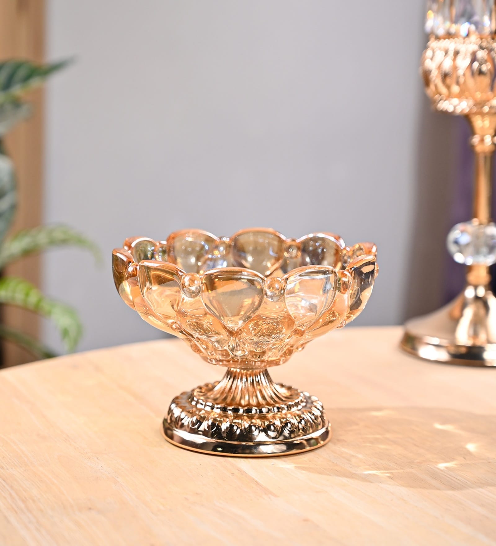 Golden Decorative Glass Bowl With Lotus Design