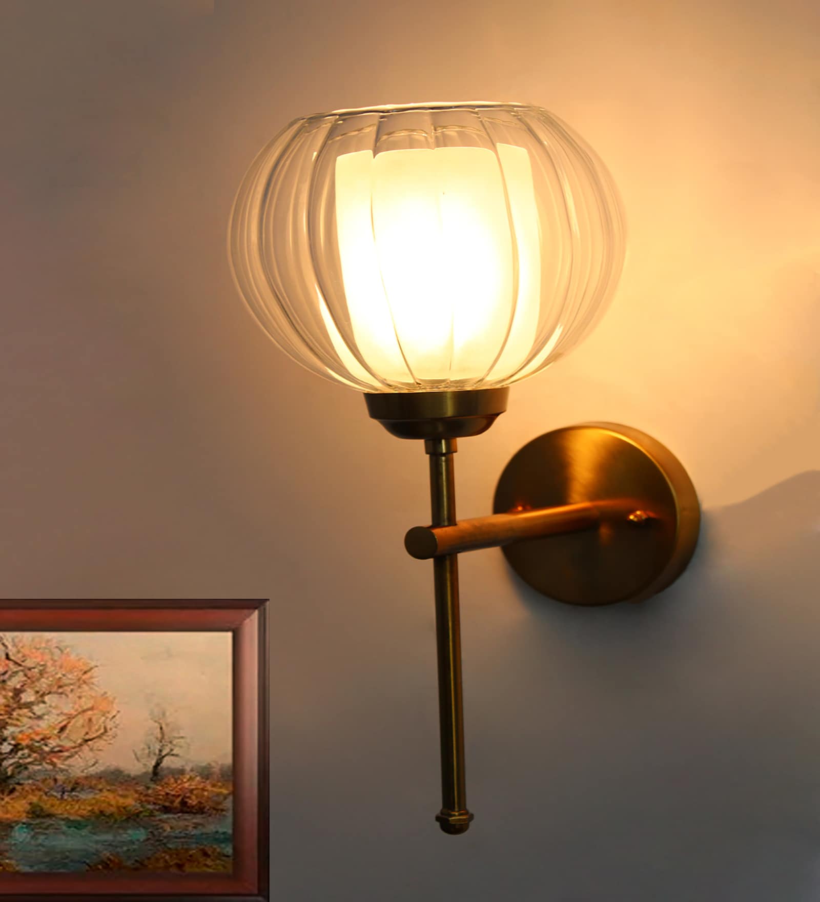Decorative Brass Wall Sconce Clear Kharbuja Glass Wall Light