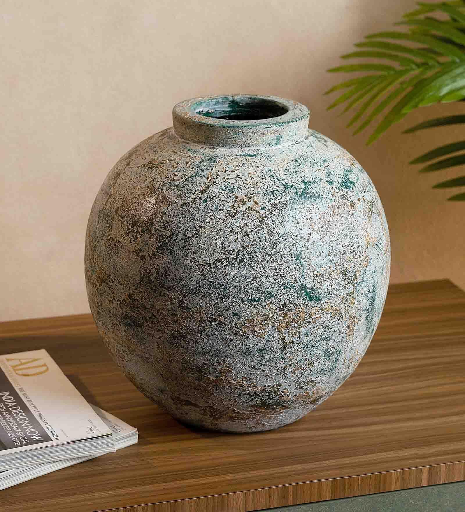(1Pc) Teal Green Terracotta Flower Pot For Living Room Decor