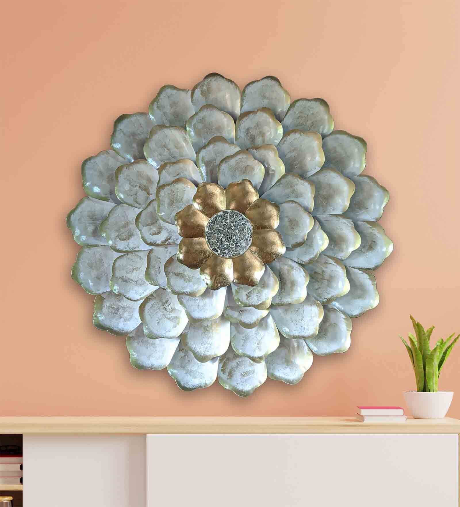Decorative Flower Grey Metal Wall Art