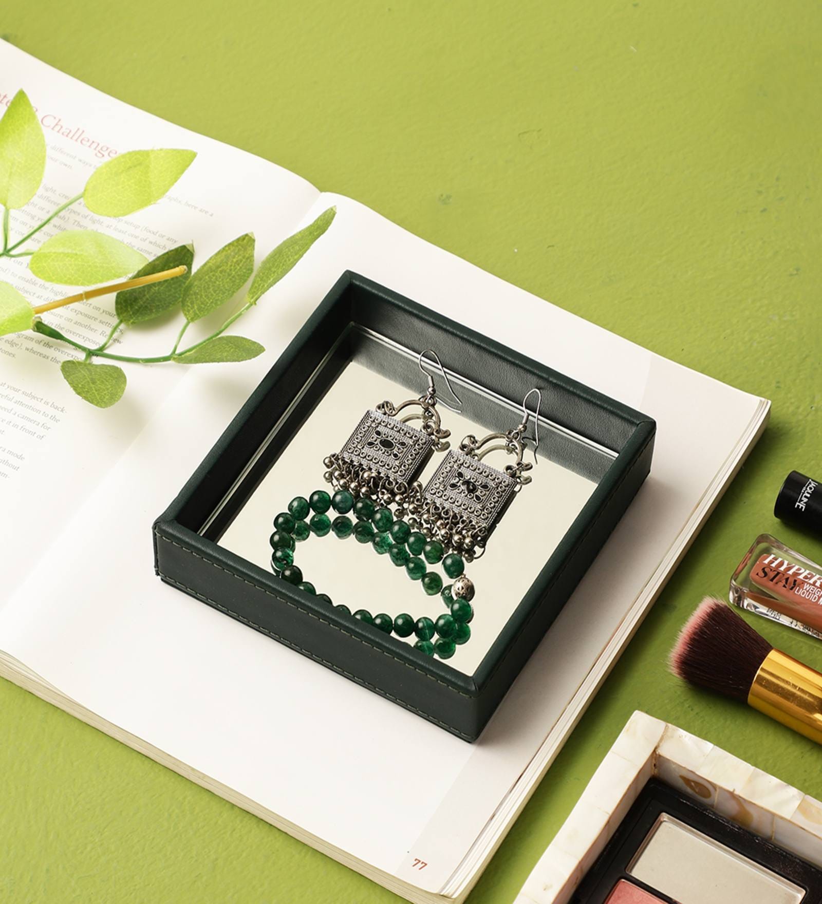 Green Glass Trinket Jewellery Organiser