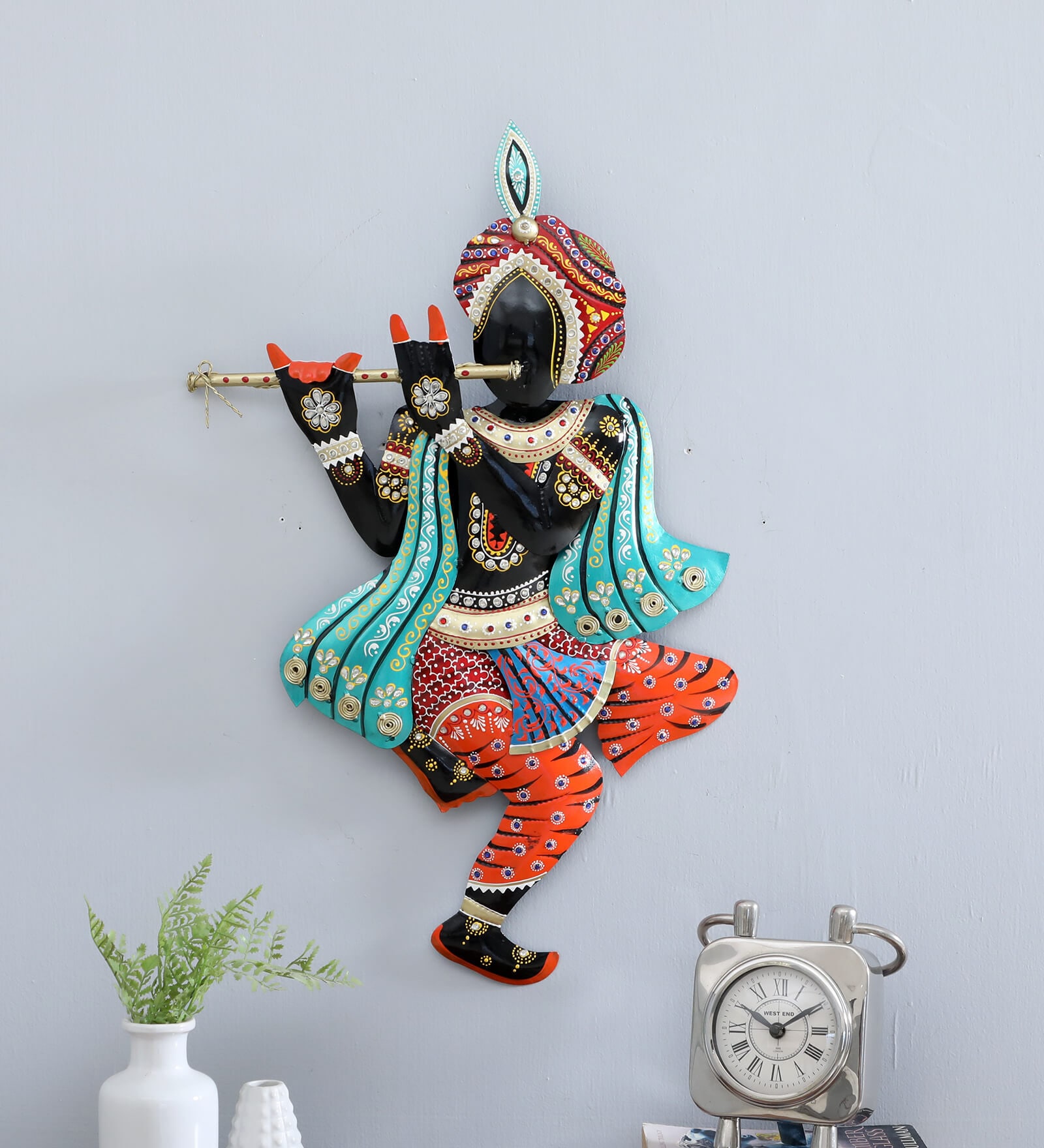 Decorative Krishna Panting Multicolour Iron  Wall Art