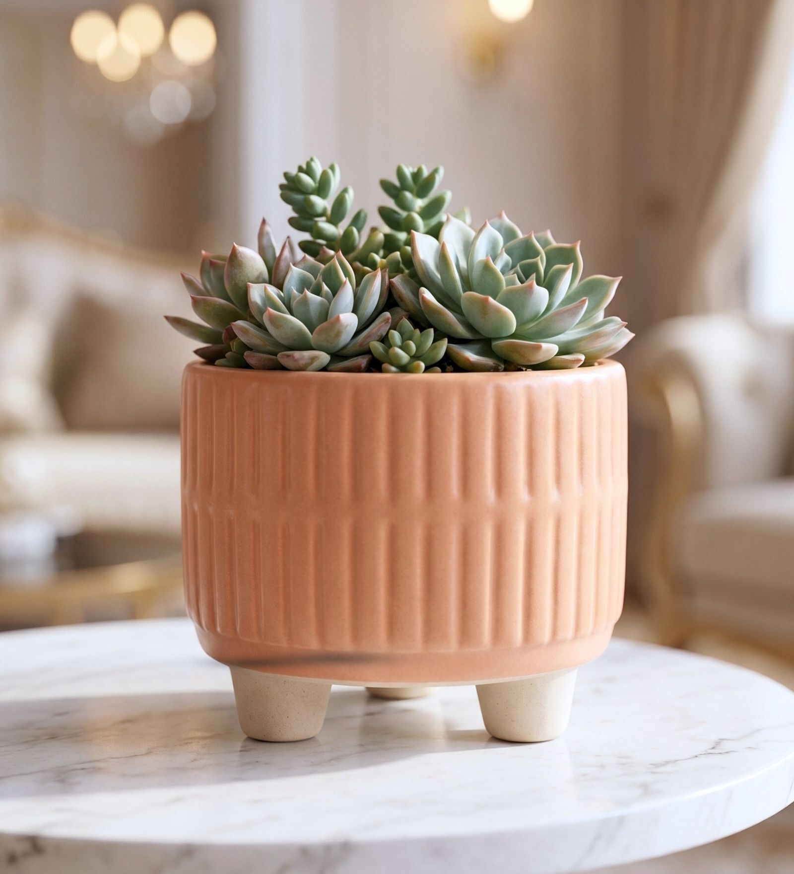 Peach Ceramic Indoor Planter with Drainage