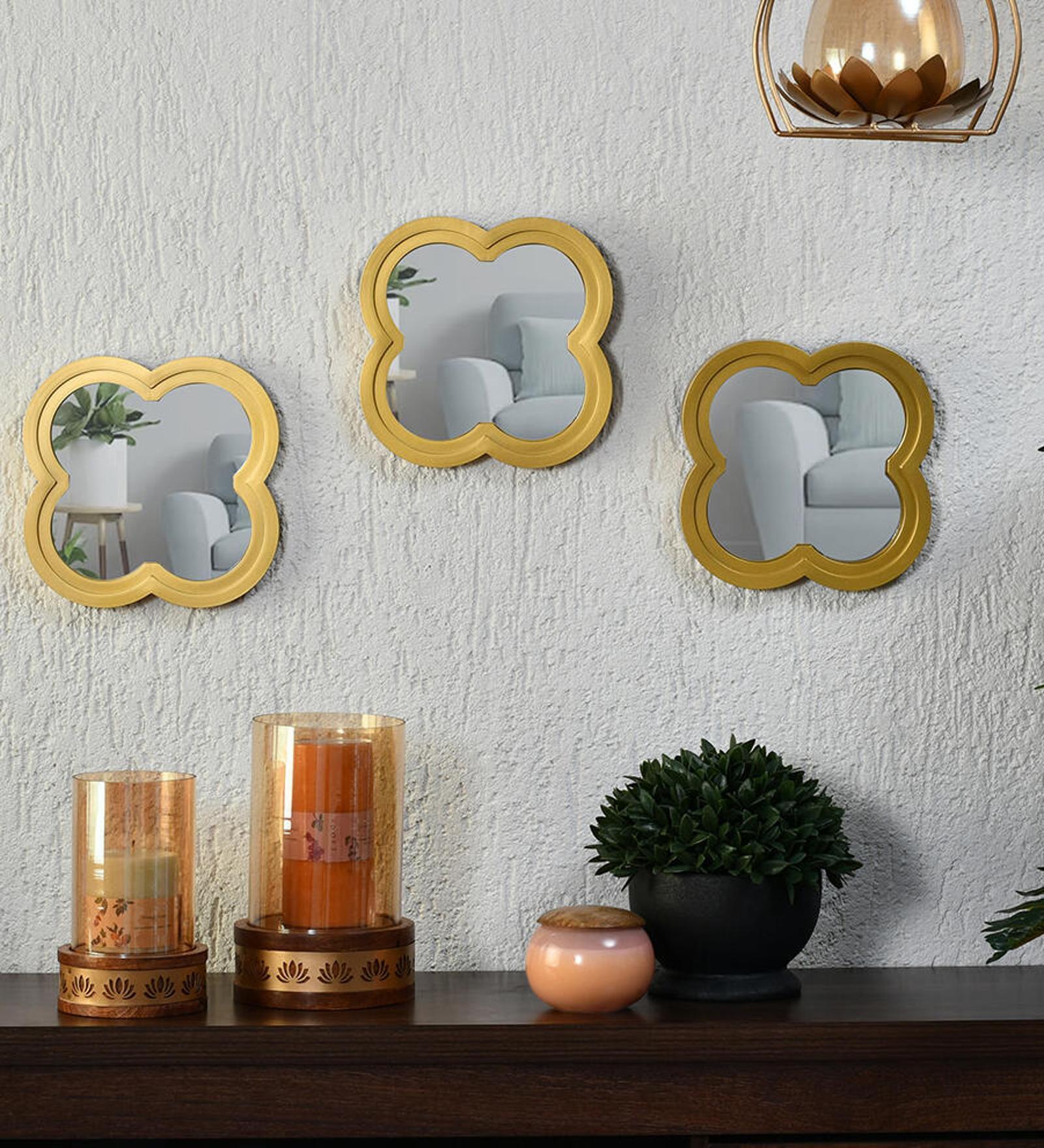 Decorative Mughal (Set of 3) Gold Plastic Wall Mirror