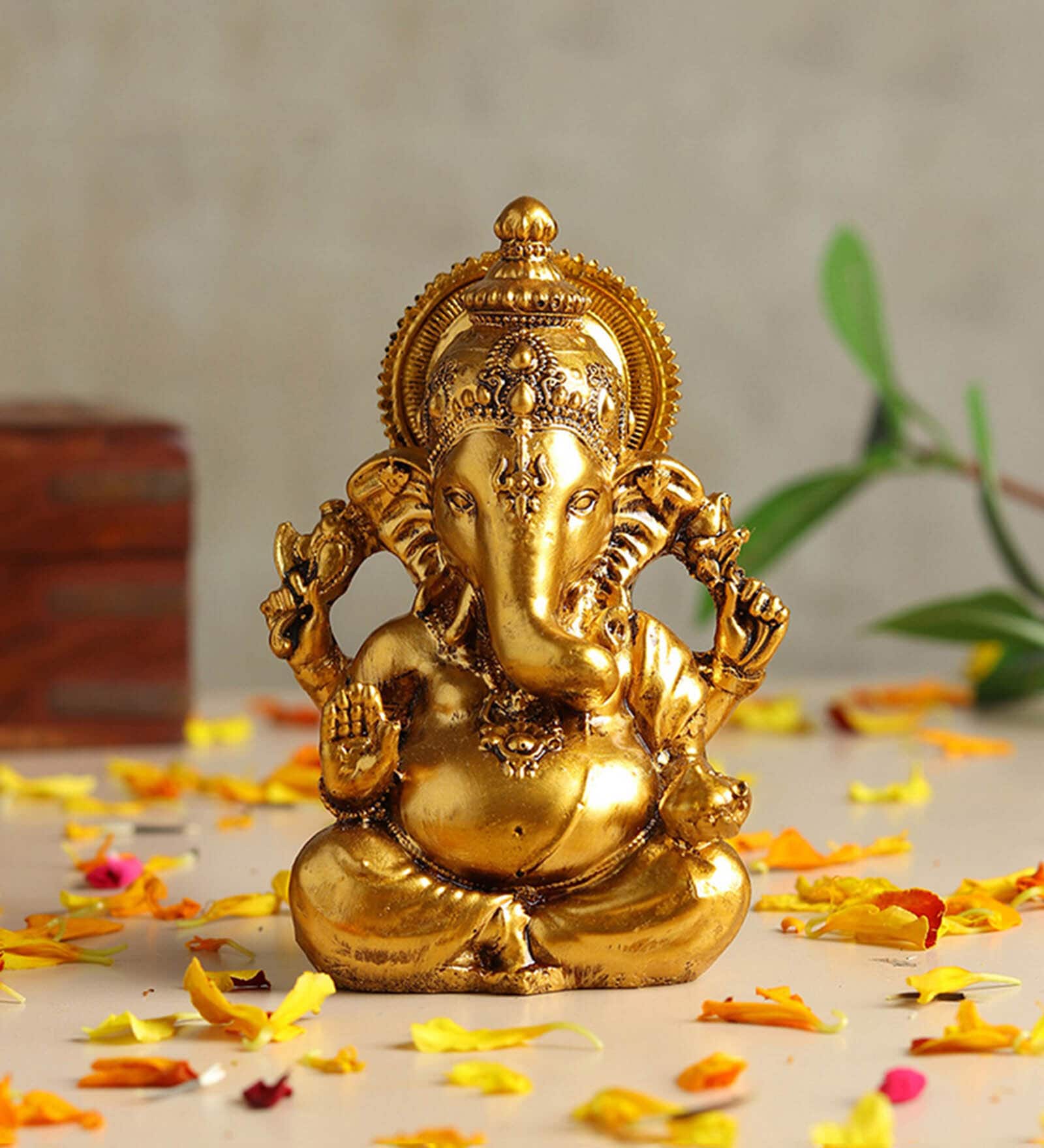 Golden Decorative Polyresin Ganesha Idol