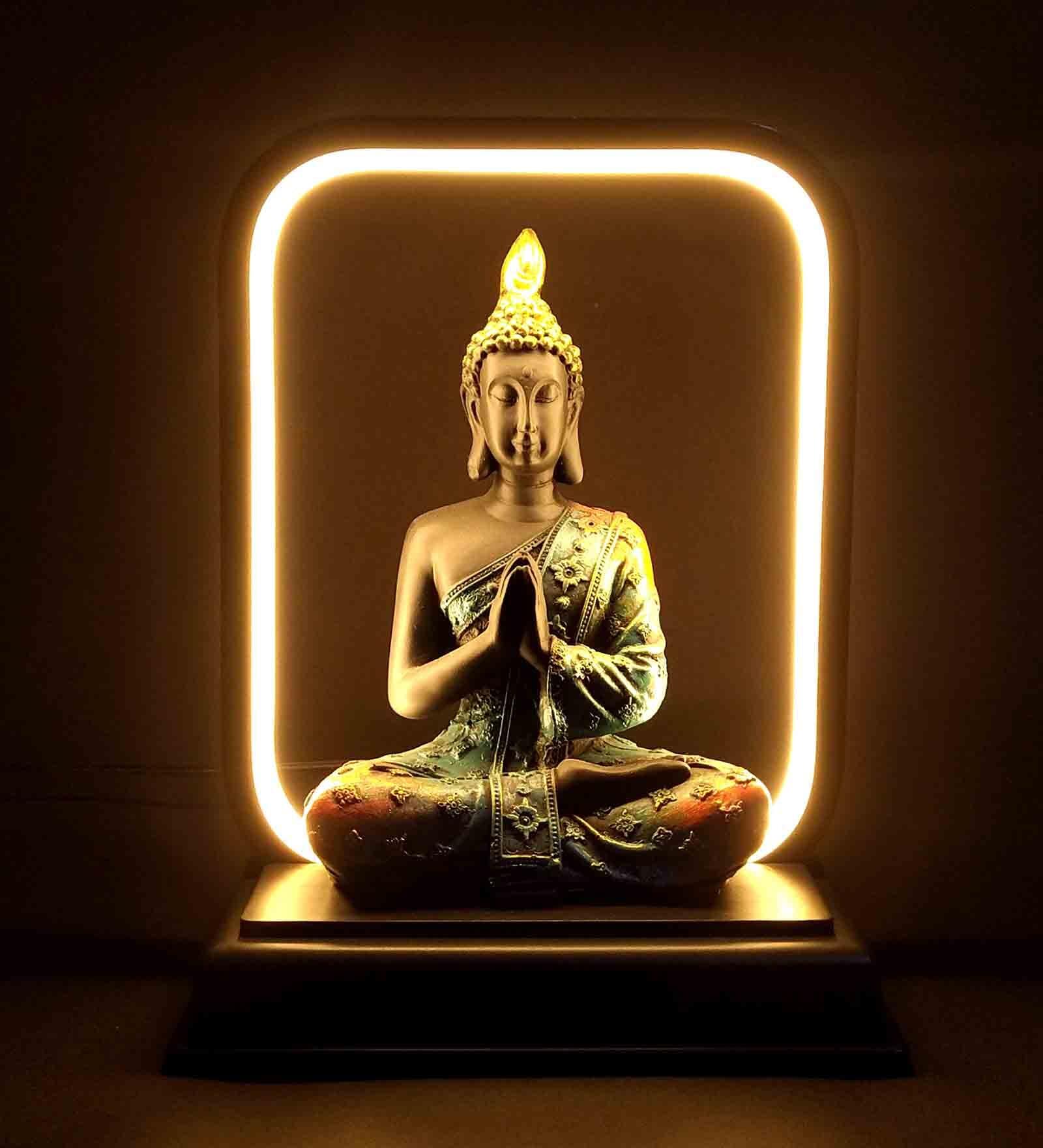 Decorative Polyresin Gautam Buddha Acrylic Base LED Light