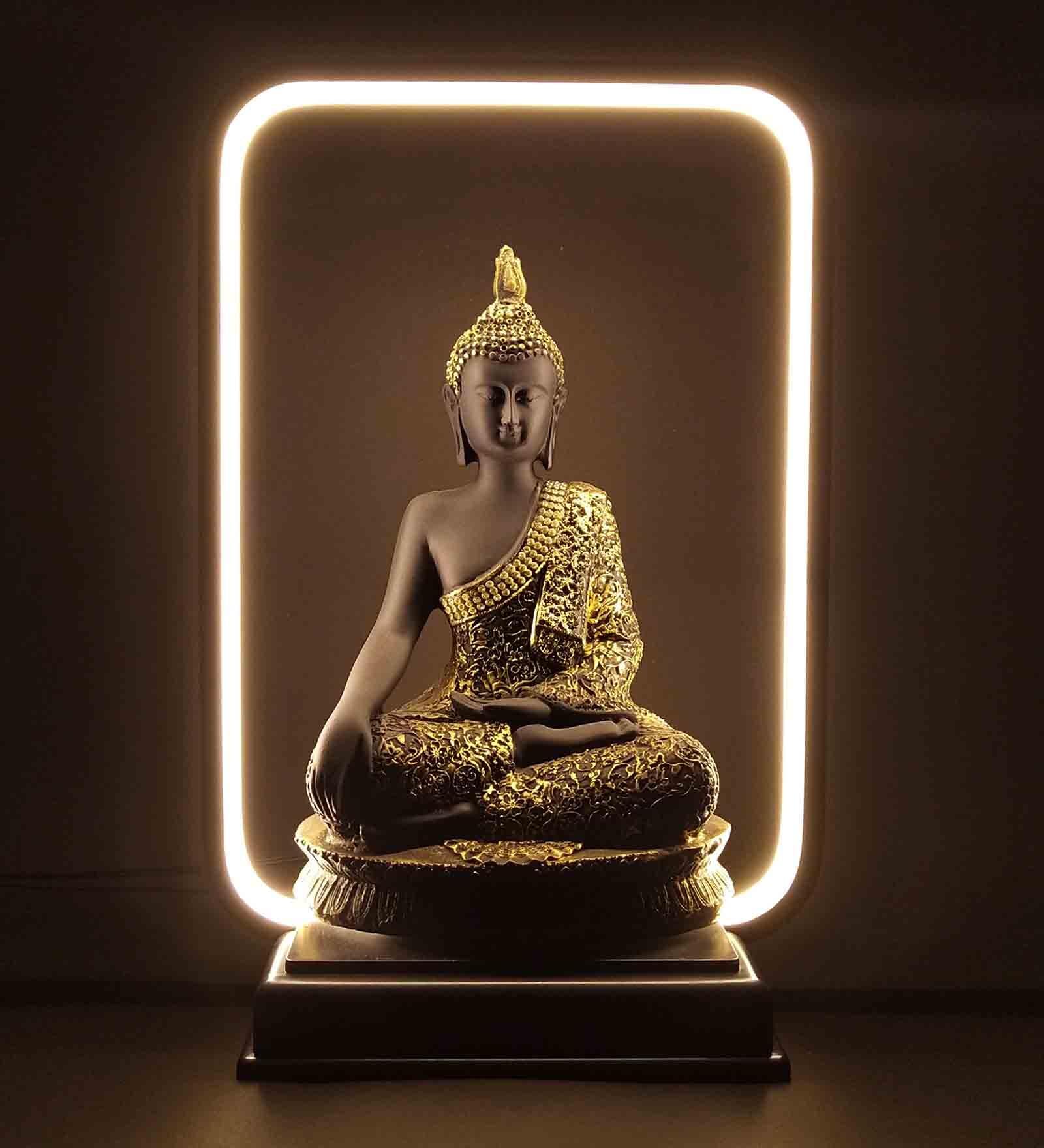 Decorative Polyresin Gautam Buddha Acrylic Base LED Light