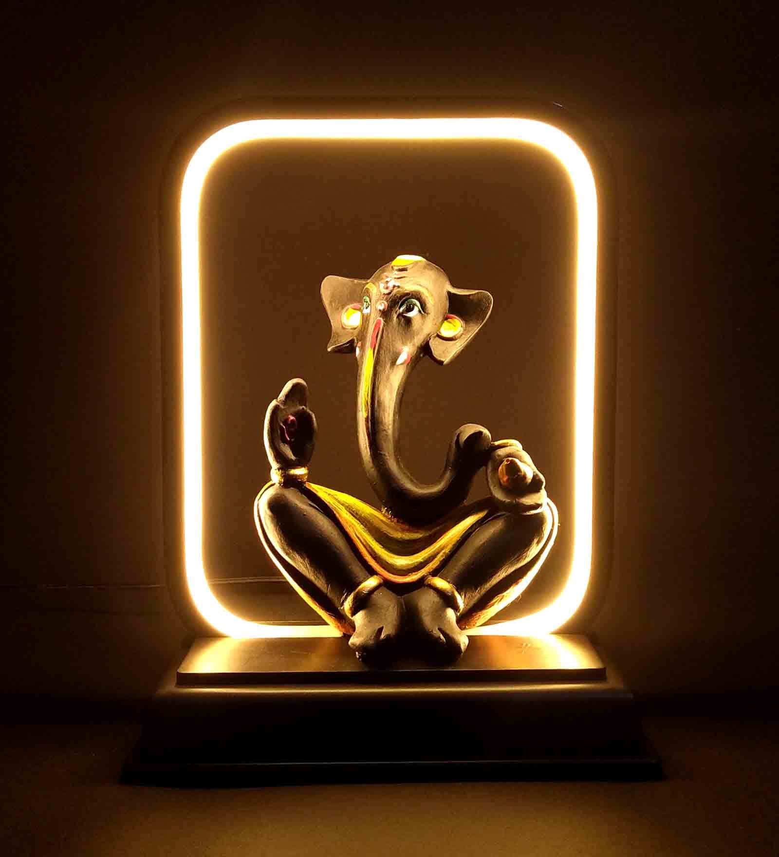 Decorative Polyresin Musical Ganesha Acrylic Base LED Light