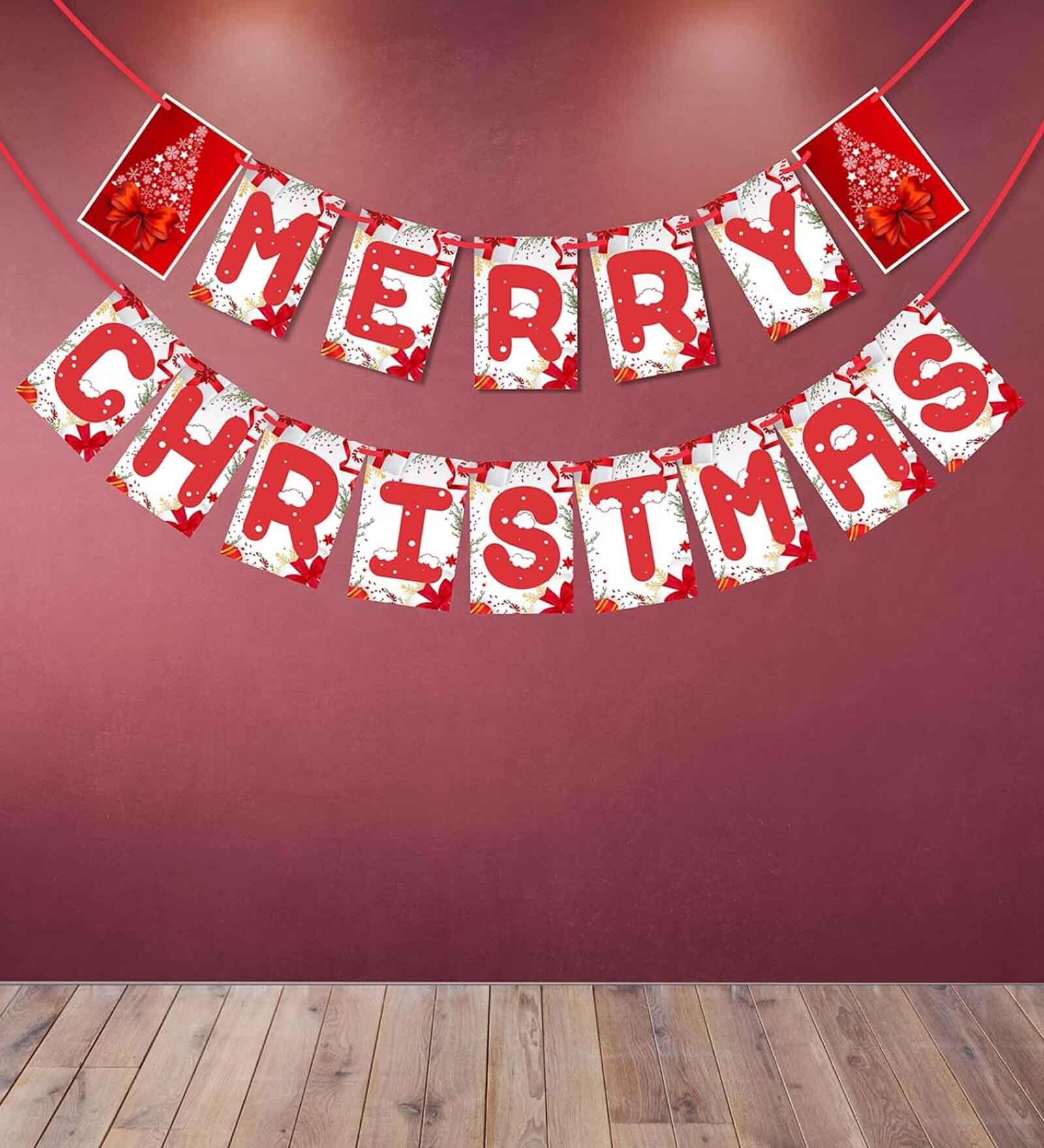 Red & White Engineered Wood Xmas Bunting Banner