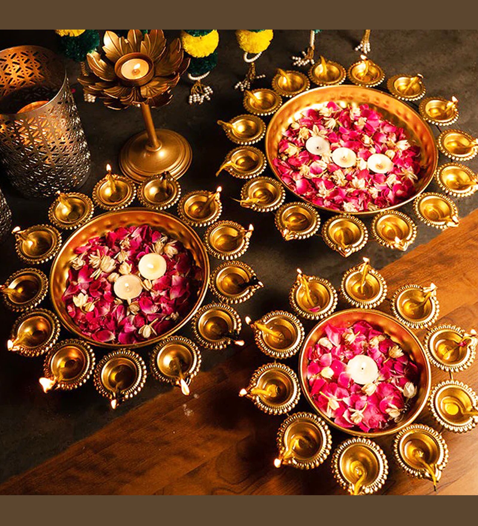 Decorative Set Of 3 Gold Iron Diya