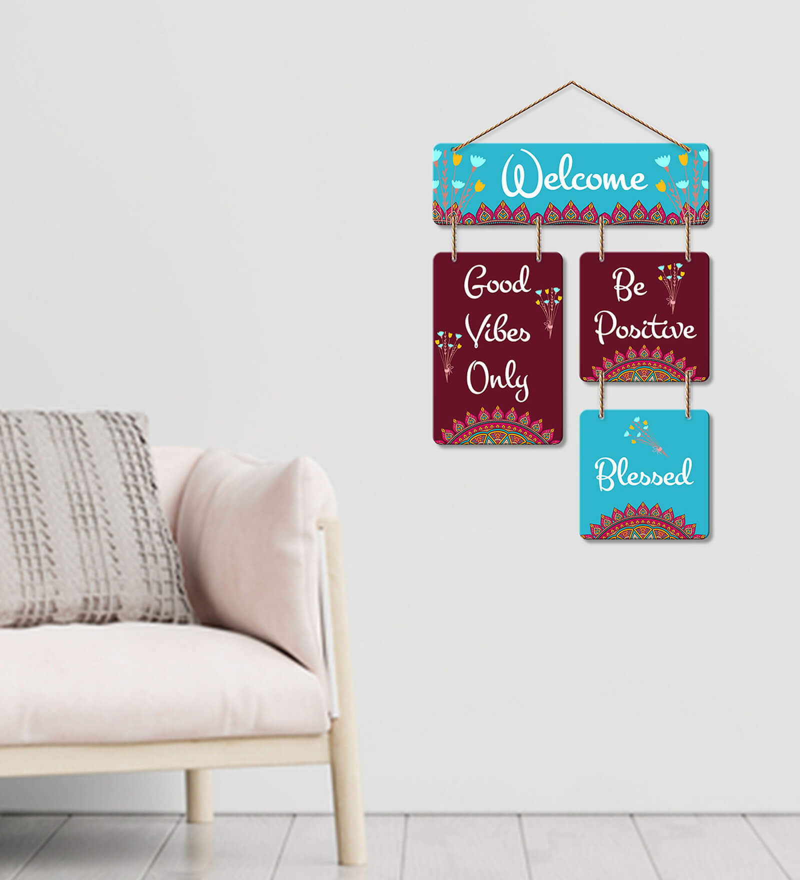 Decorative Welcome Multicolour Engineered Wood Wall Hanging Quotes