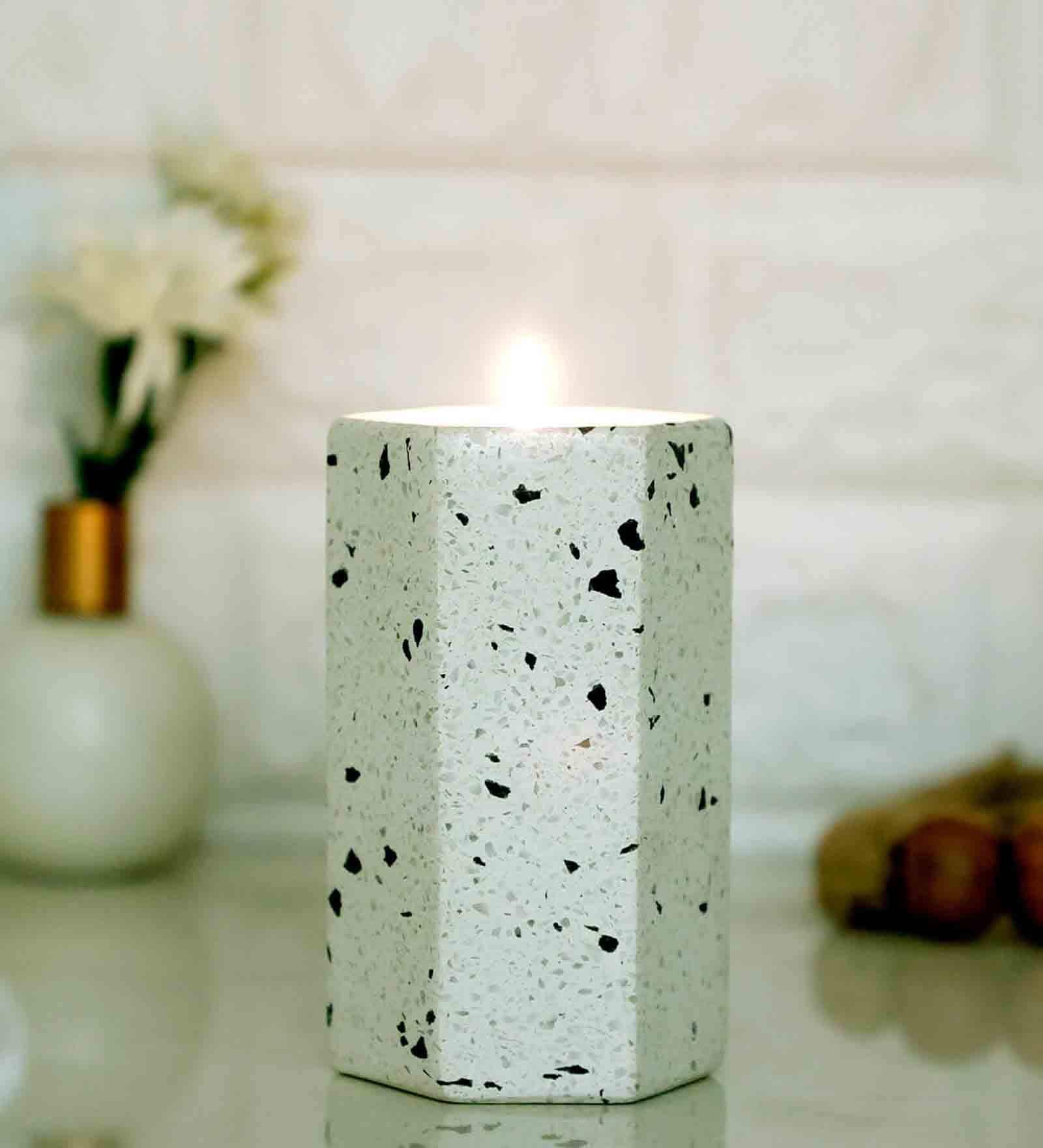 Decorative White Terrazo Table Tea Light Holders