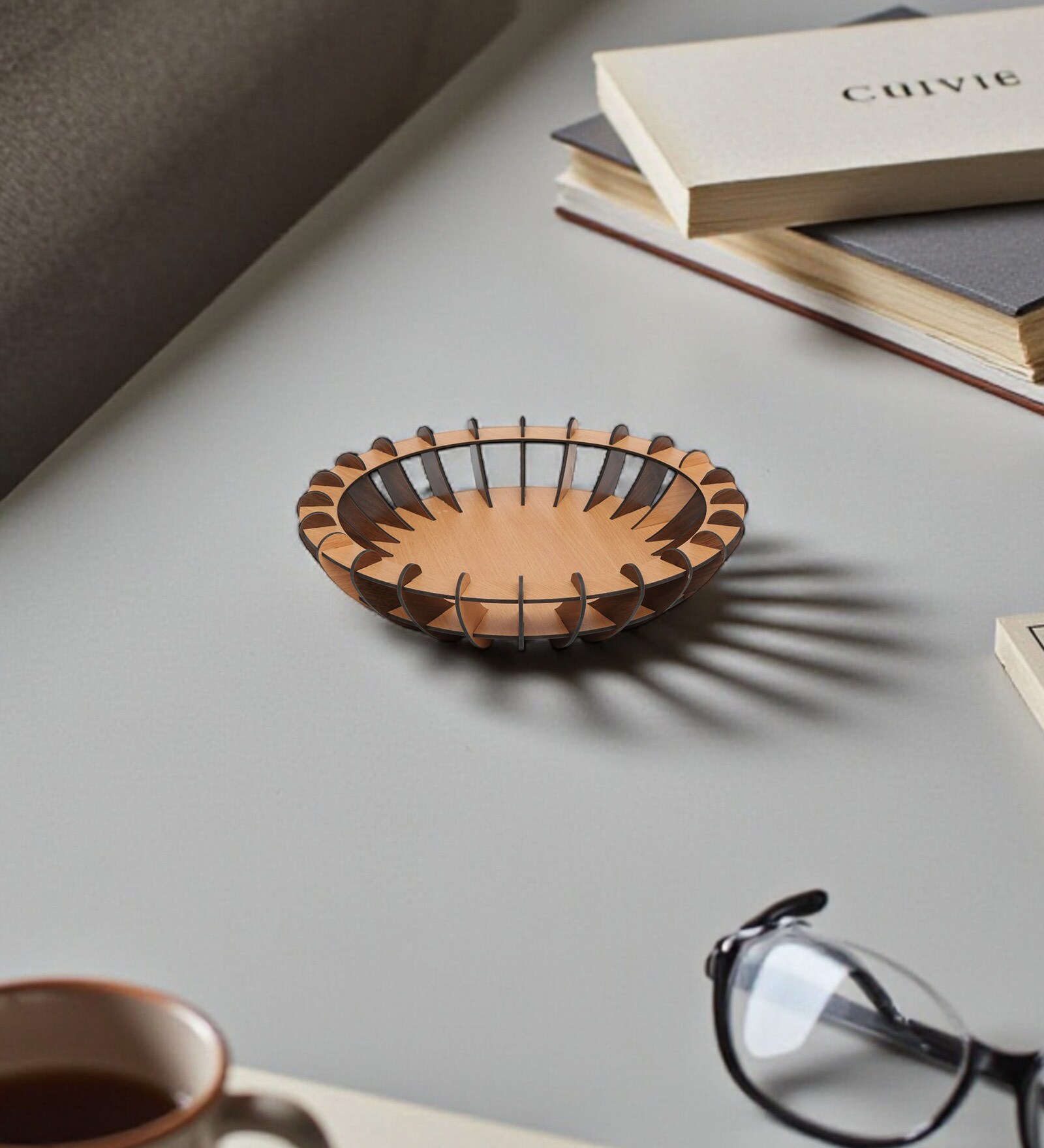 Decorative Wooden Bowl with Slated Design
