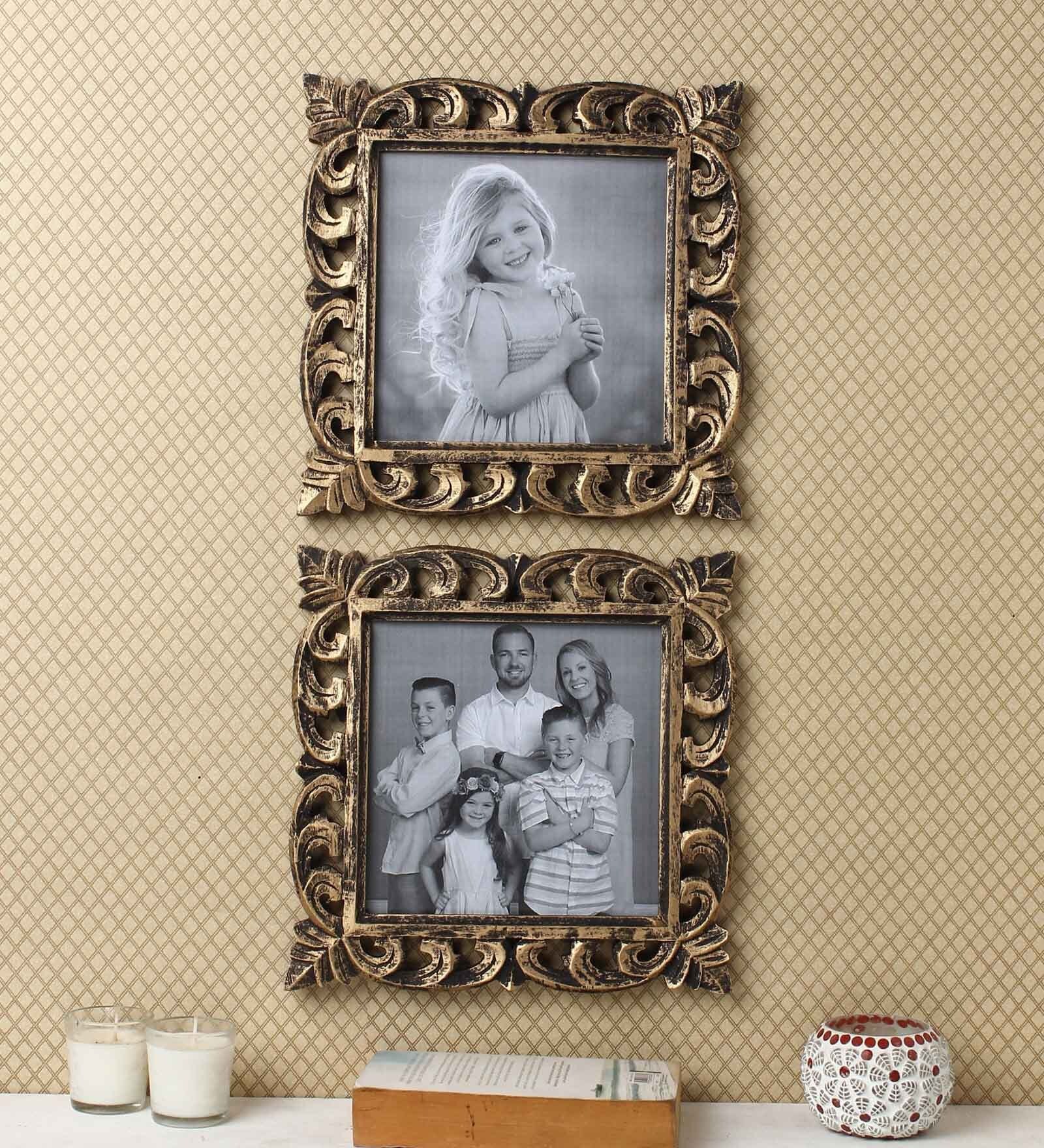 Buy Decorative Wooden Photo Frame Set of 2 Antique finish in Golden