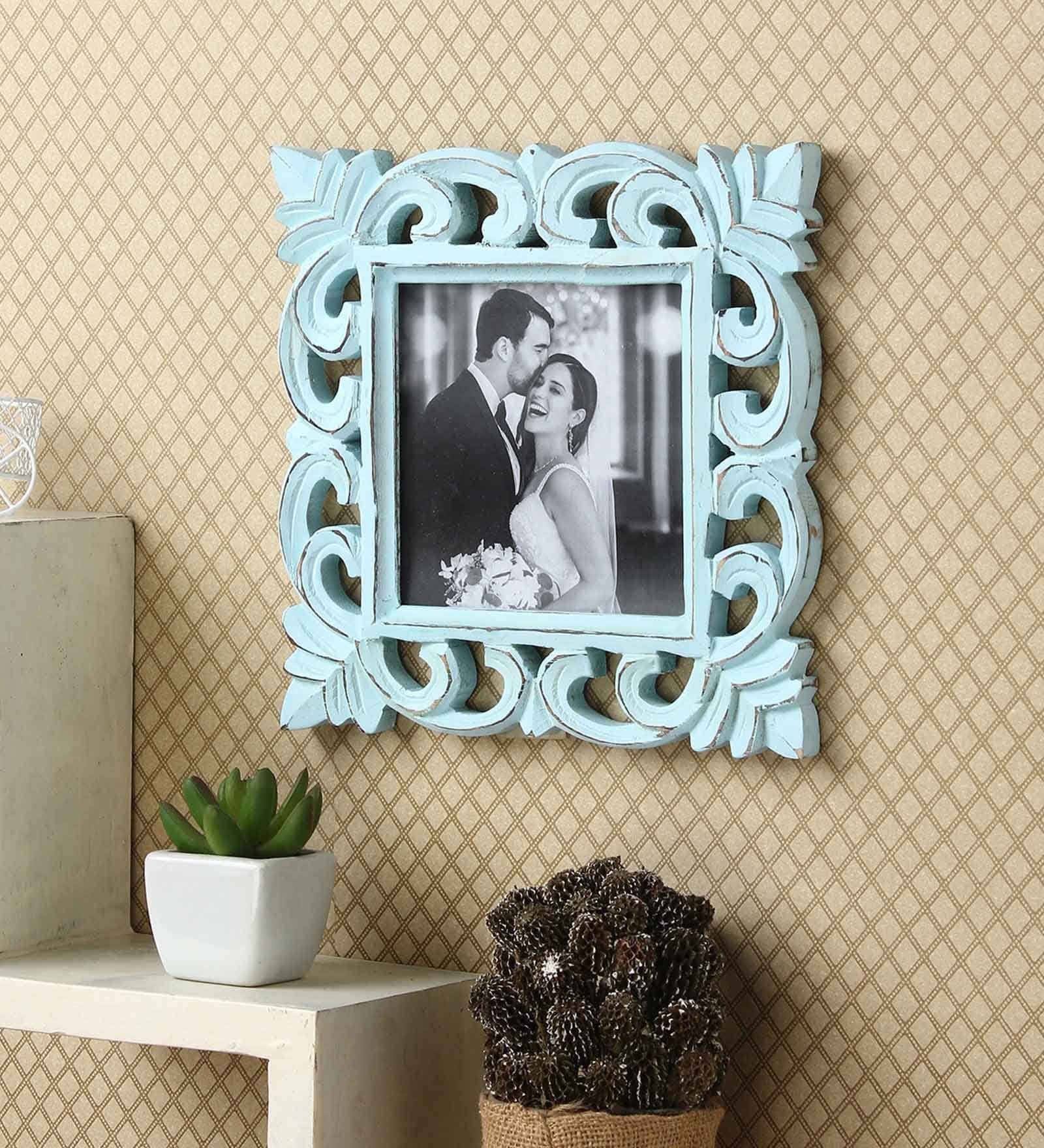 Decorative Wooden Single Photoframe  Antique Finish in Blue Colour