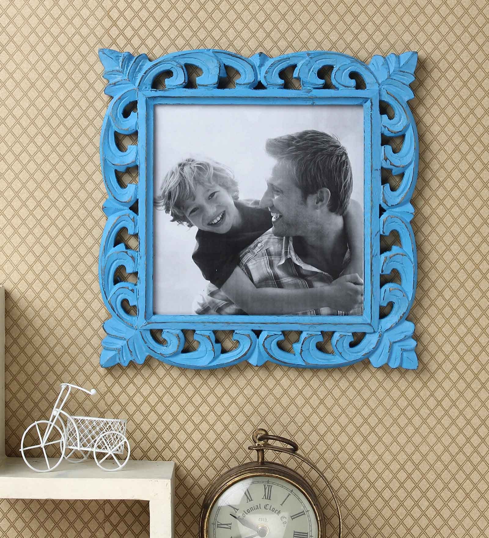 Decorative Wooden Single Photoframe  Antique Finish in Blue Colour
