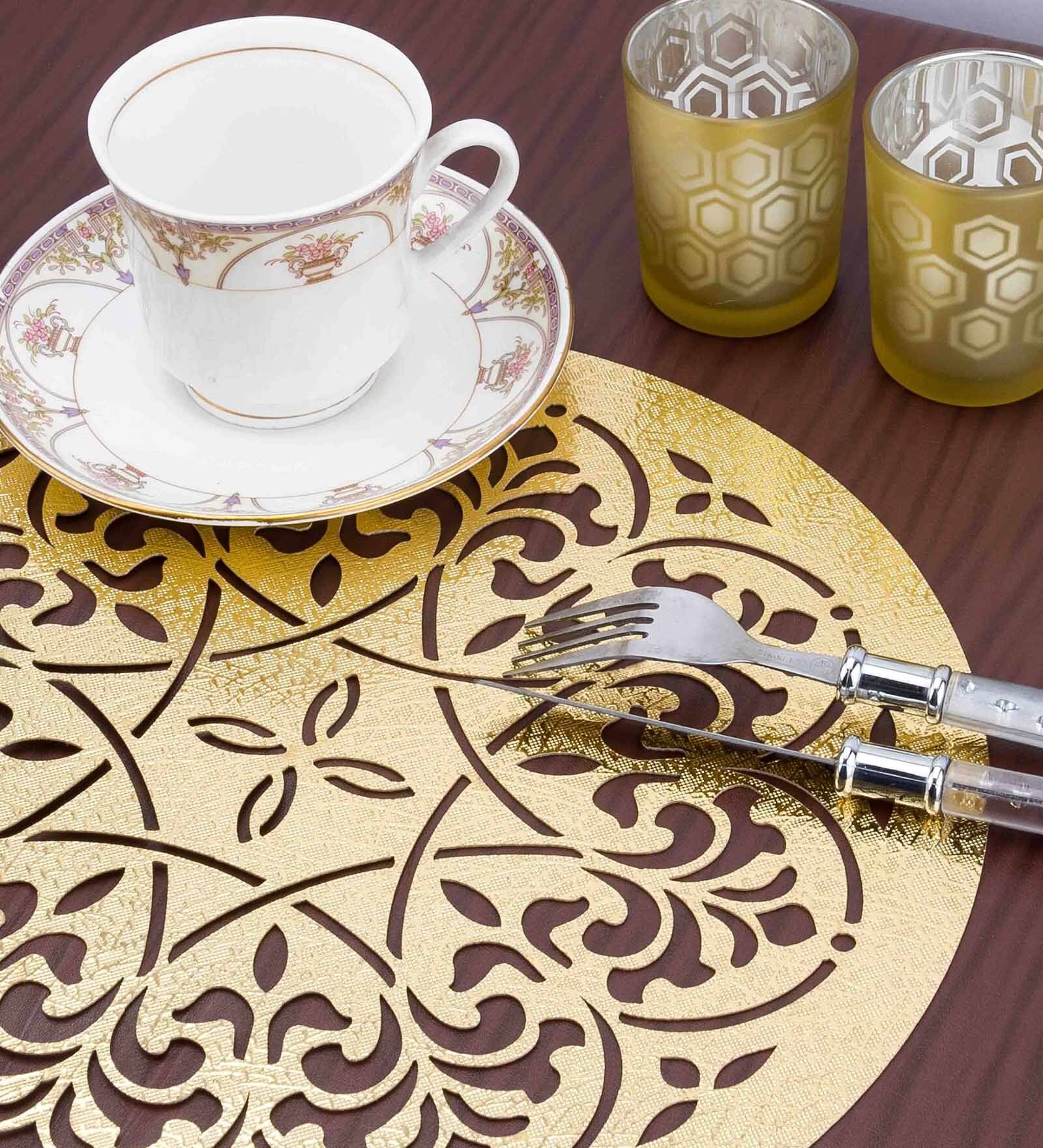 Gold Synthetic Leather Abstract Placemats Set of 2 Gold Synthetic Leather Abstract Placemats Set of 2