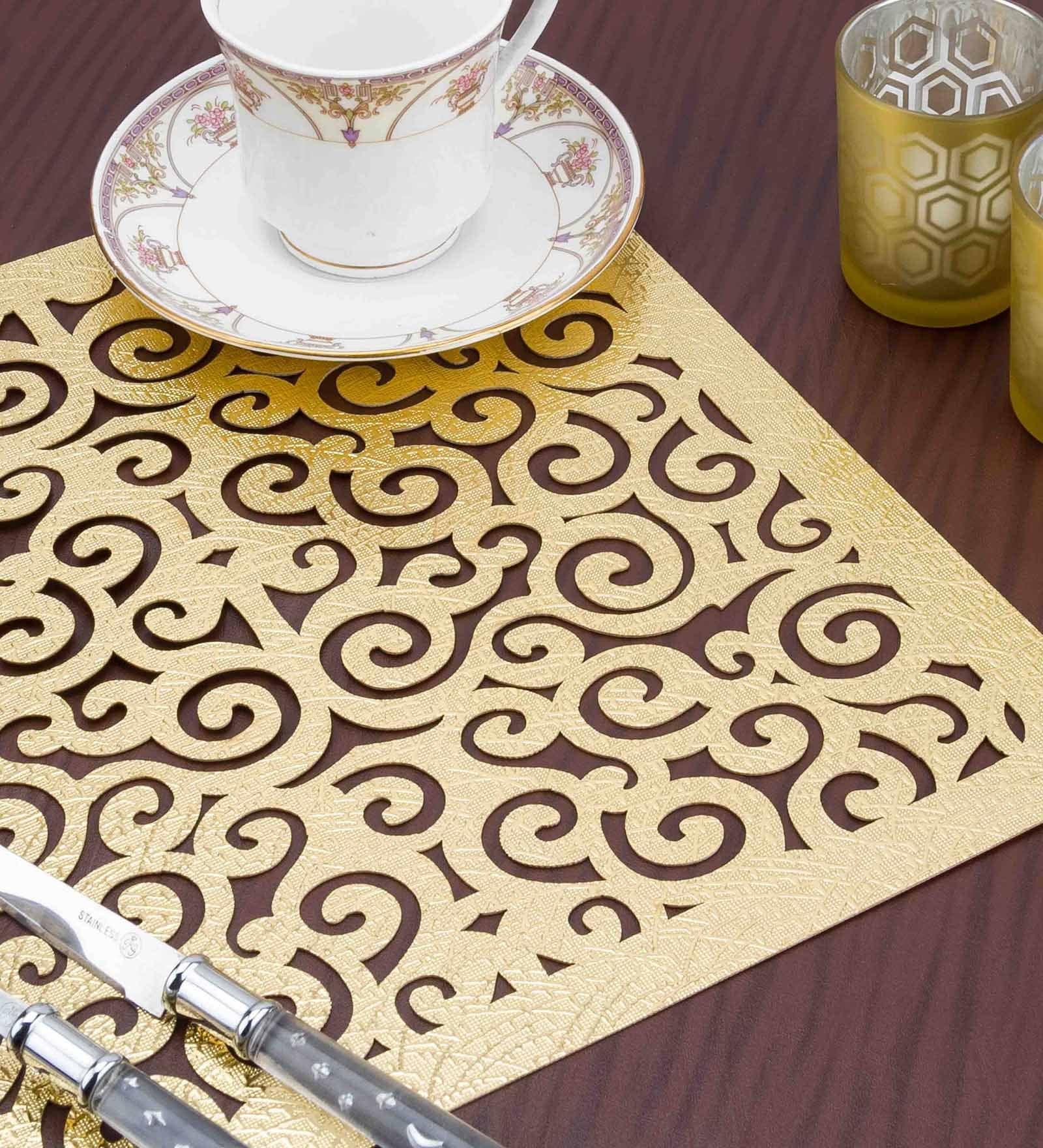 Tiansh Scroll Gold Square Table Placemat 12 Inch Set Of 2