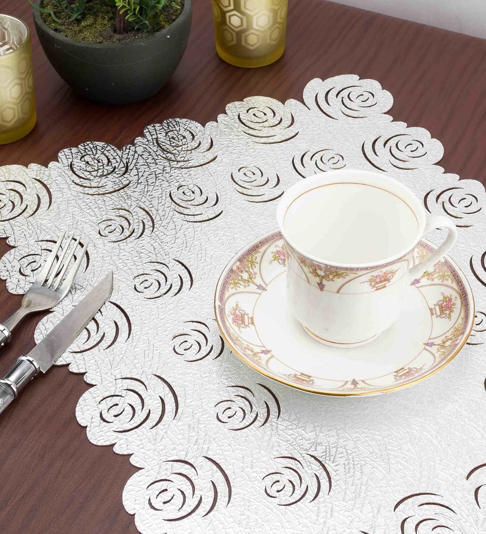 Silver Synthetic Leather Solid Placemats Set of 2 Silver Synthetic Leather Solid Placemats Set of 2