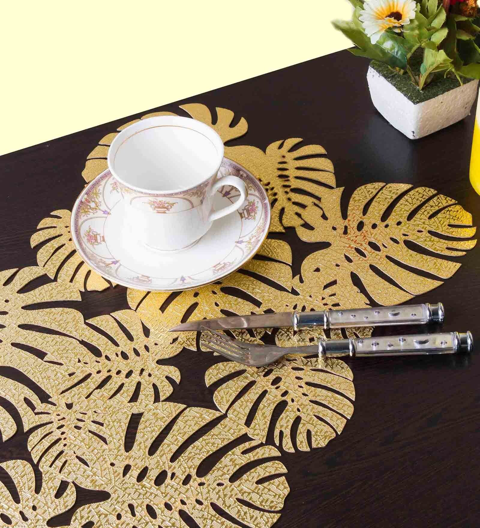 Gold Synthetic Leather Abstract Placemats Set of 2