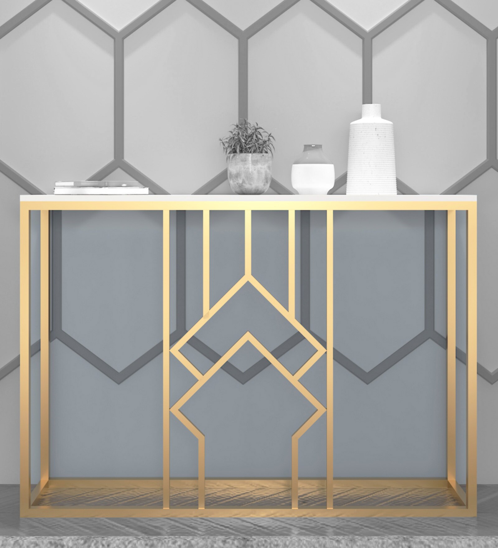 Dee Metal Console Table in Golden Finish Dee Metal Console Table in Golden Finish