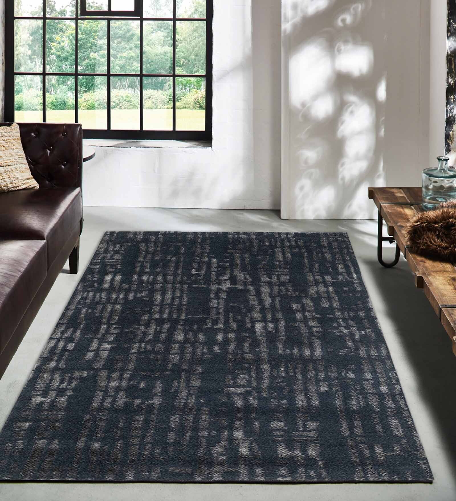 Deep Blue Wool Abstract 5 x 8 Feet Hand Knotted Carpet