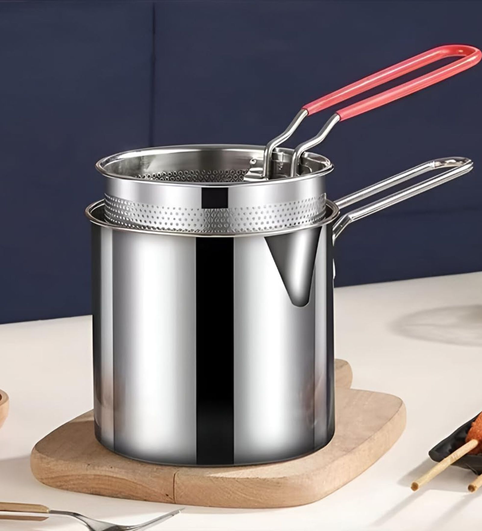 Deep Frying Strainer and Oil Basket With Fryer Tong Stainless Steel Deep Fryer, French Fries Basket, Fry Pan, Food Strainer Colander, Mini Mesh Pot