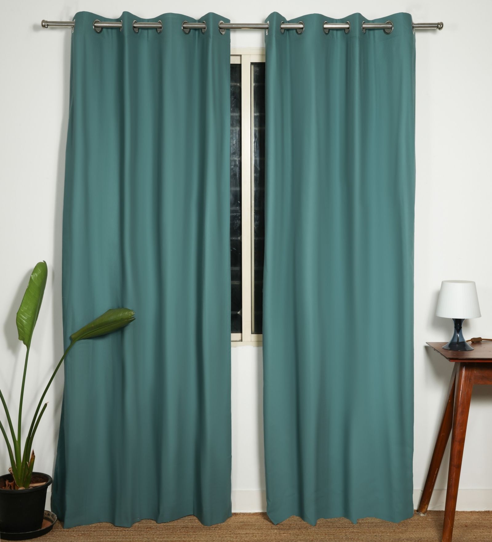 Deep Teal Teal Blue Cotton 230 GSM  Solid 7 Feet Room Darkening Eyelet Door Curtains (2 Pc)