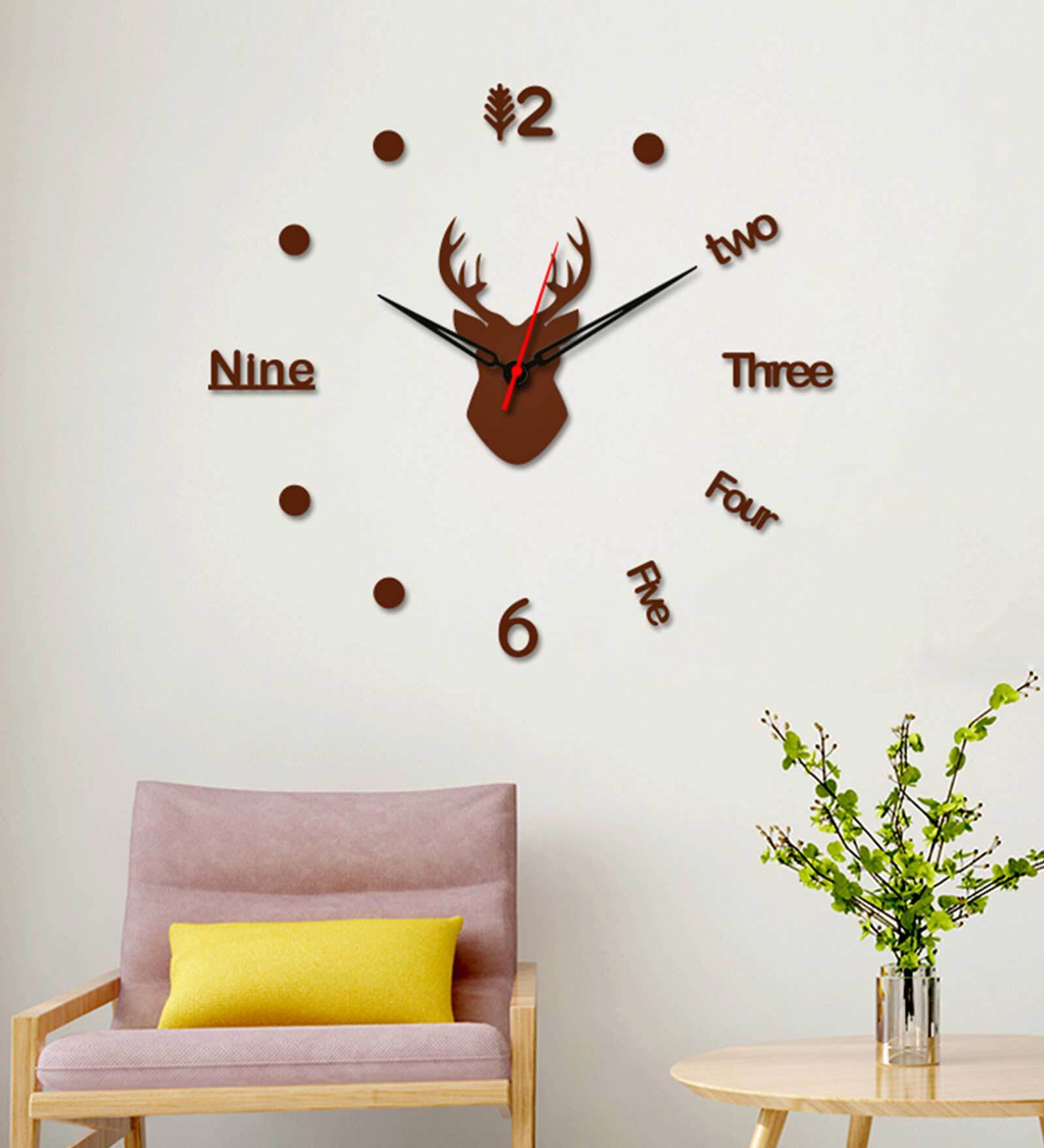 Brown Acrylic Deer Face Modern Wall Clock