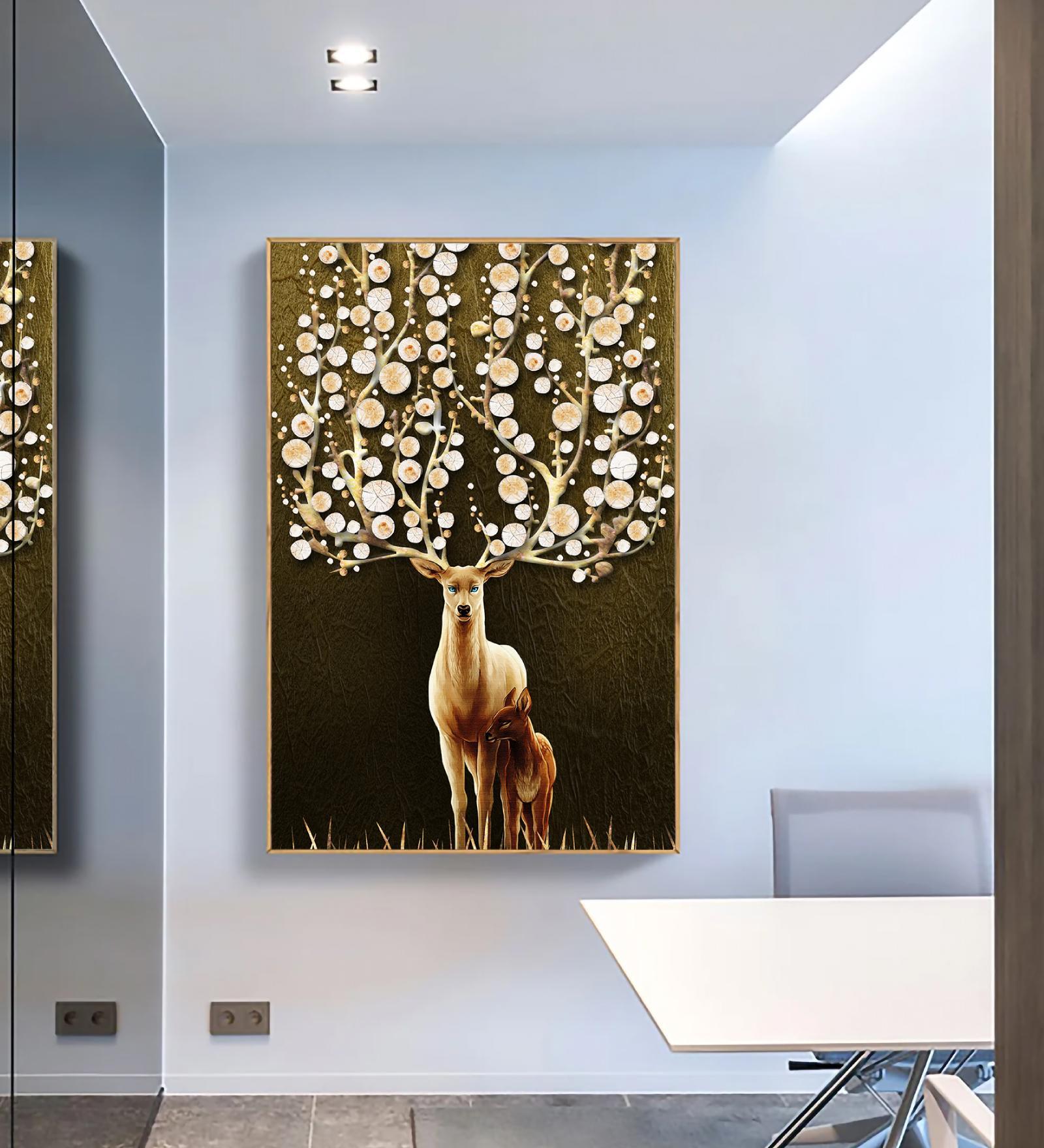 Deer Multicolour Synthetic Wood Wall Art