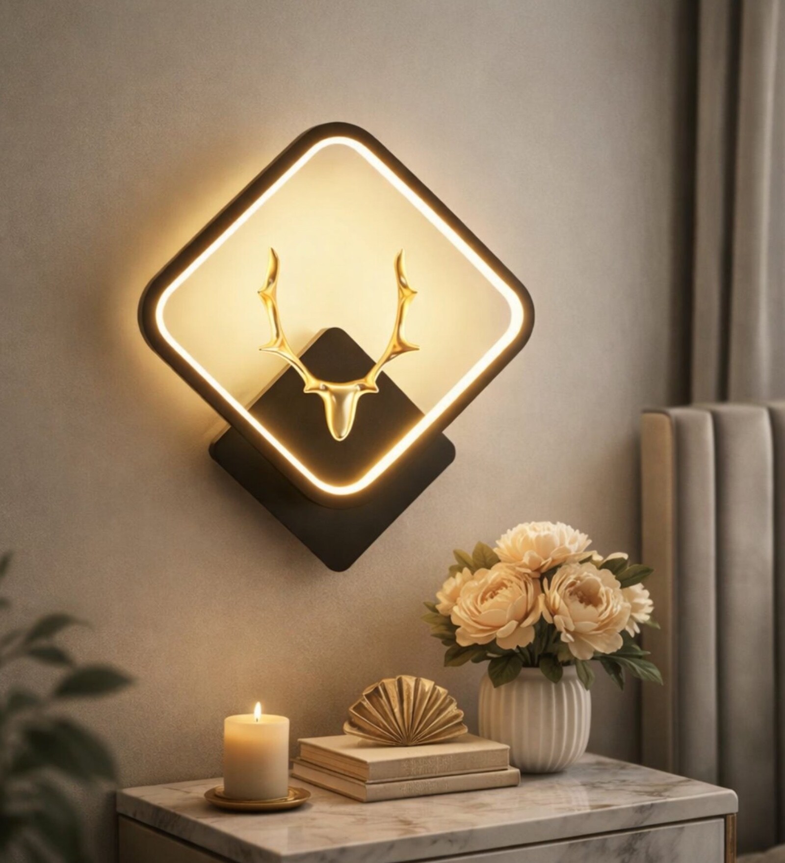 Deer Horn Novelty Wall Lamp Square Design Set of 1
