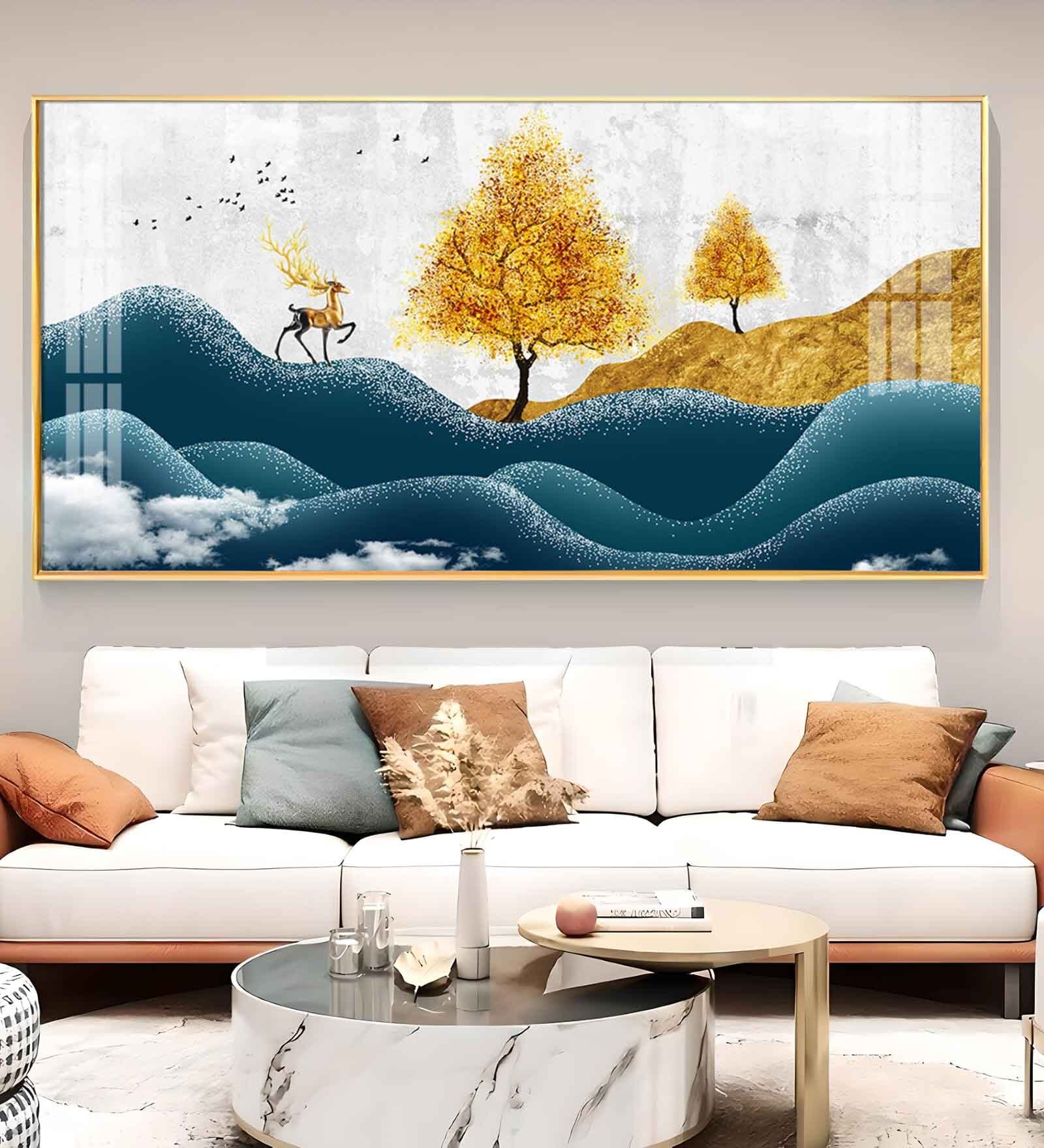 Deer In Forest Glass Finish Horizontal Wall Art