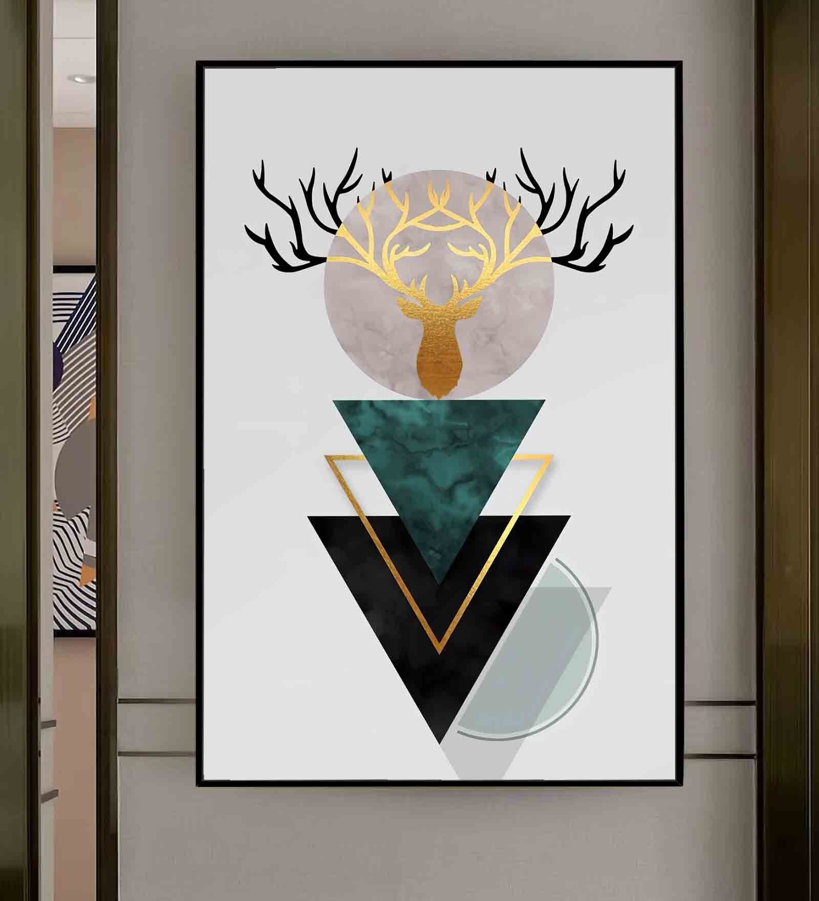 Deer Motif Multicolour Engineered Wood Framed Canvas Wall Painting