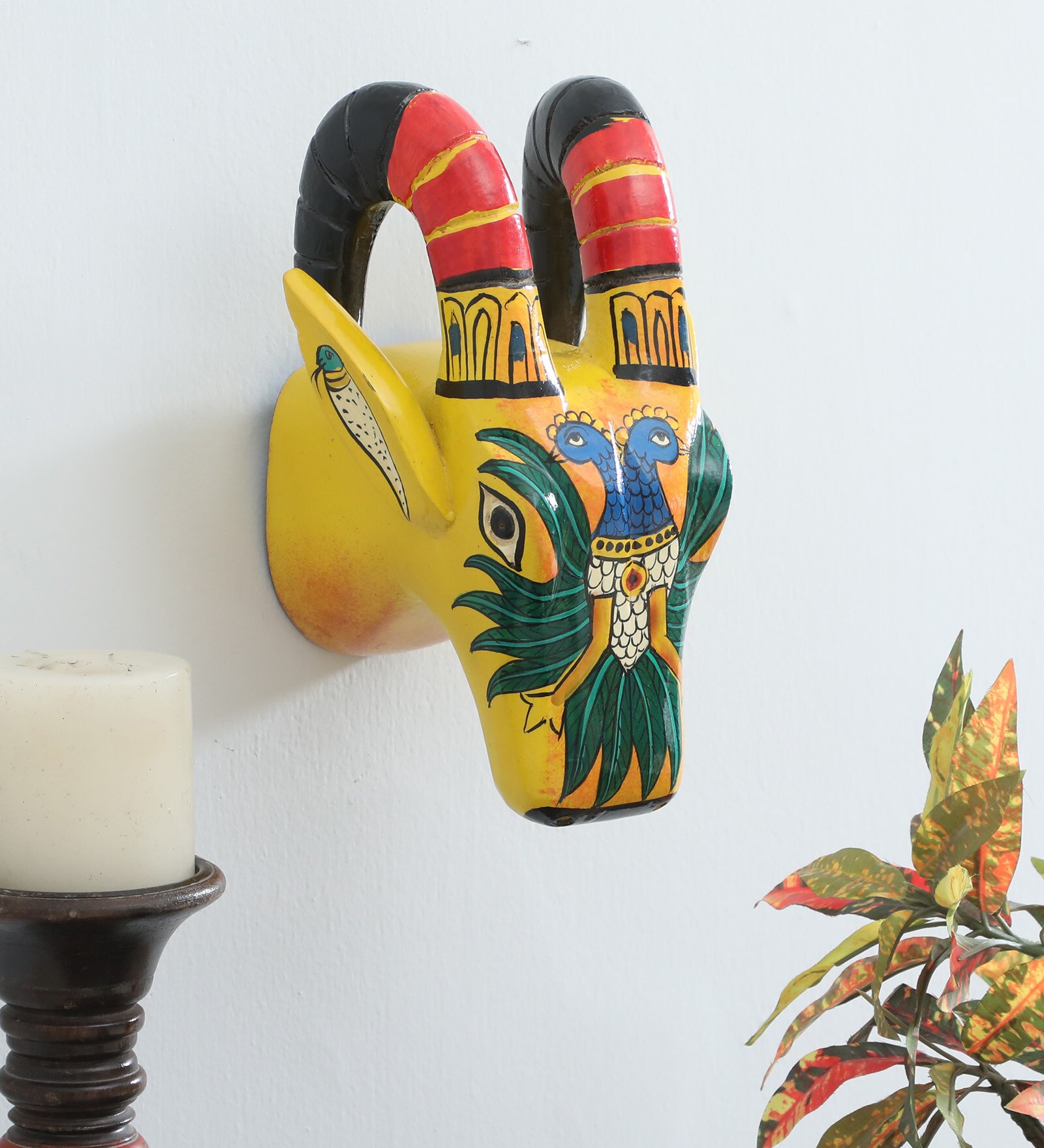 Yellow Deer Sclupture Mango Wood Wall Mask