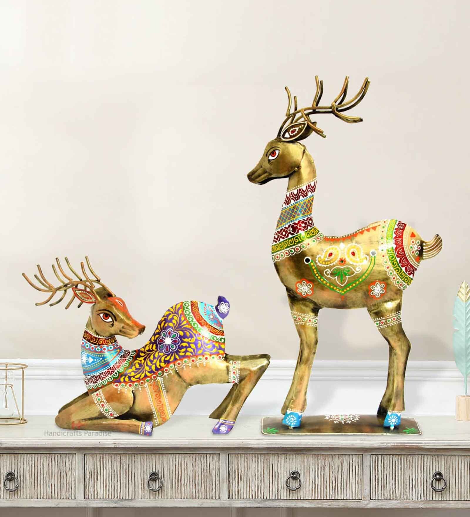 Deer Multicolour Metal (Set of 2) Figurine