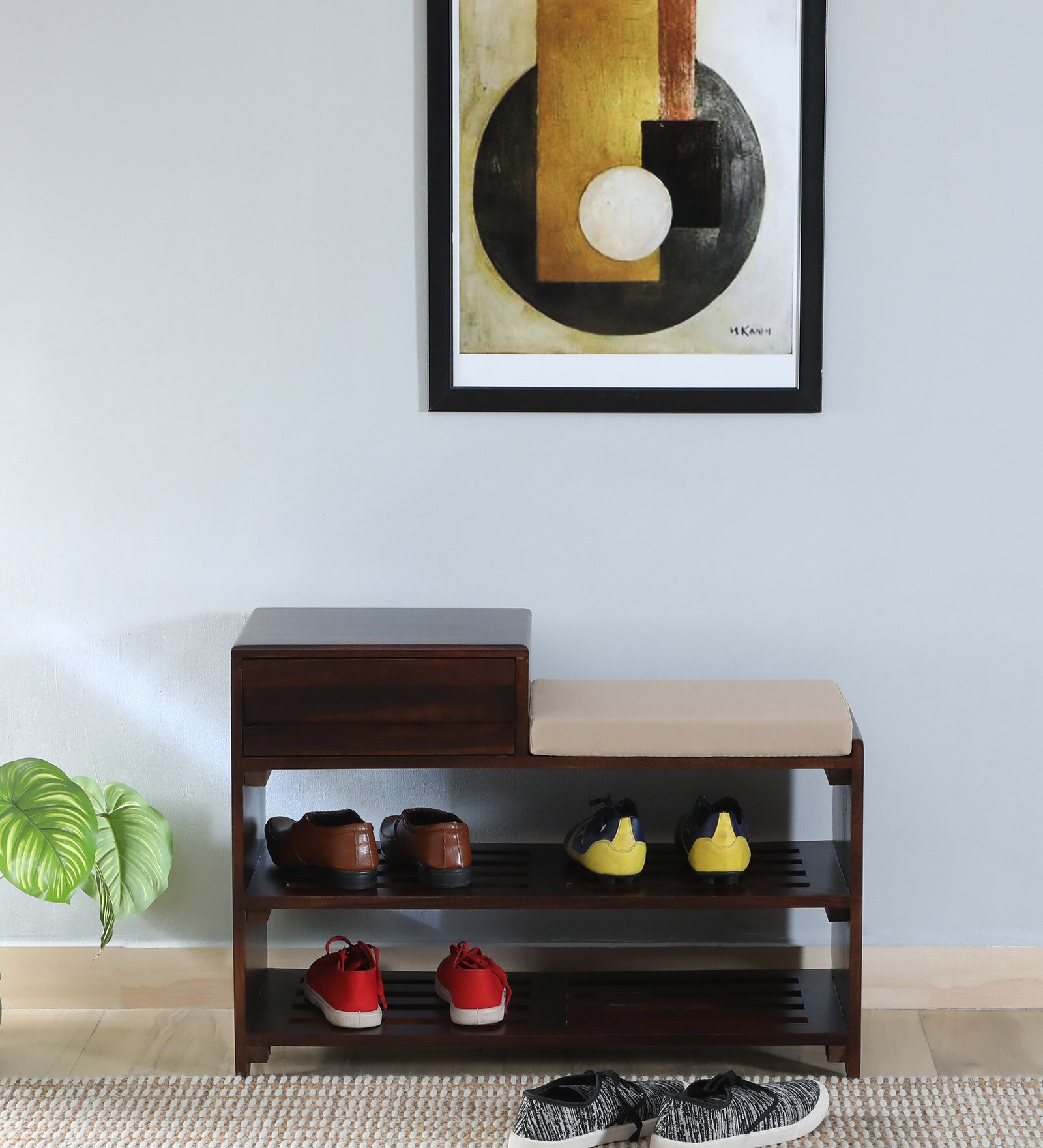 Delft Sheesham Wood Shoe Rack In Scratch Resistant Walnut Finish