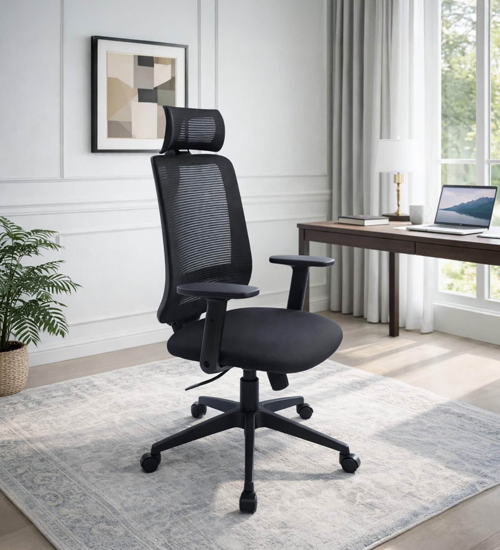 Yuzuki Ergonomic Chair With Adjustable Handle, Lumbar Support And Neck Rest In Black Colour