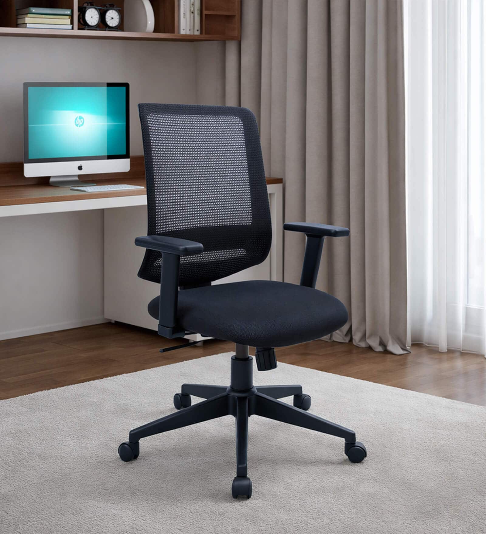 Fuku Ergonomic Chair With Adjustable Handle And Lumbar Support In Black Colour