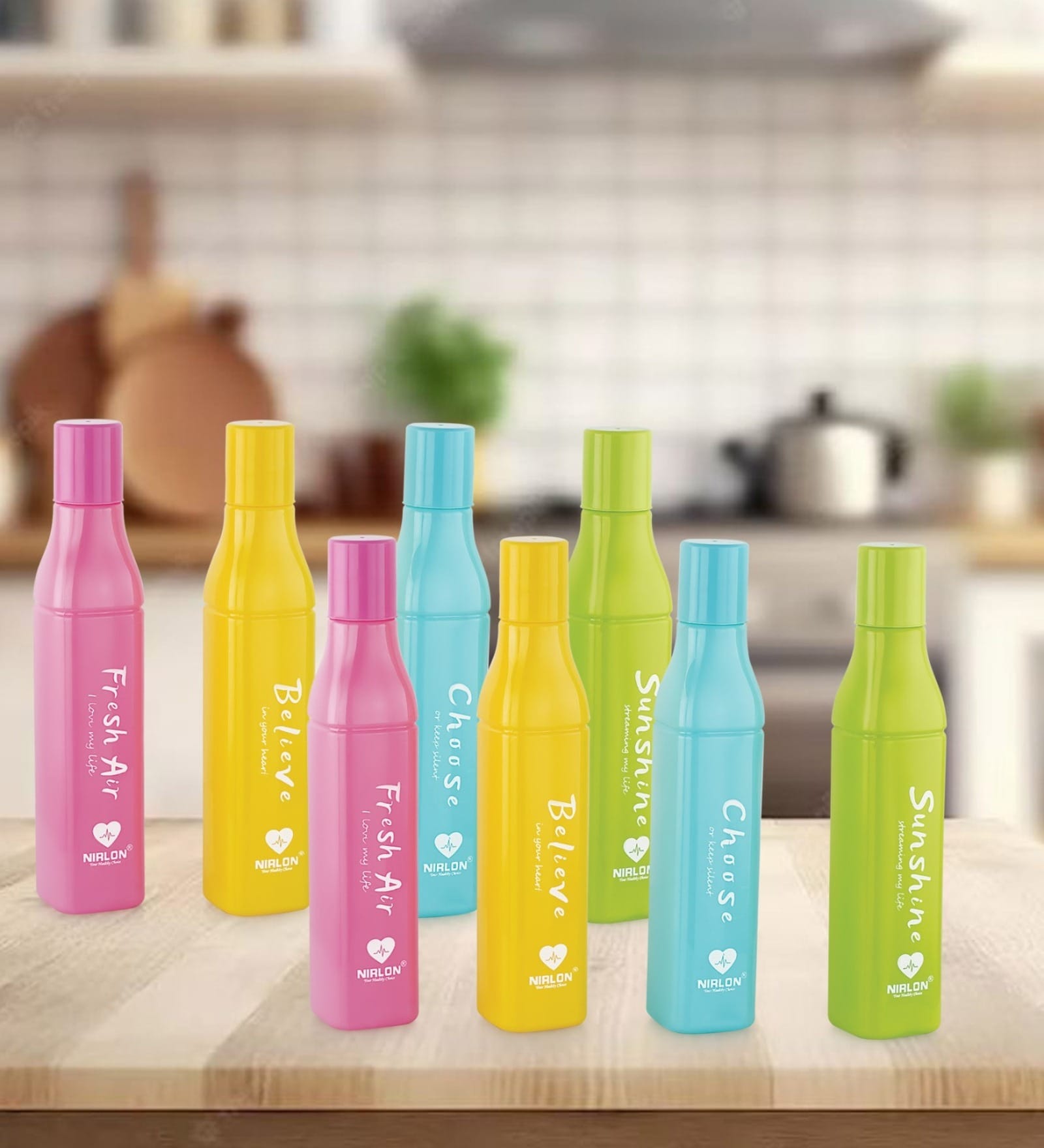 Della Square 350 ml Multicolor Plastic (Set of 8) Water Bottle