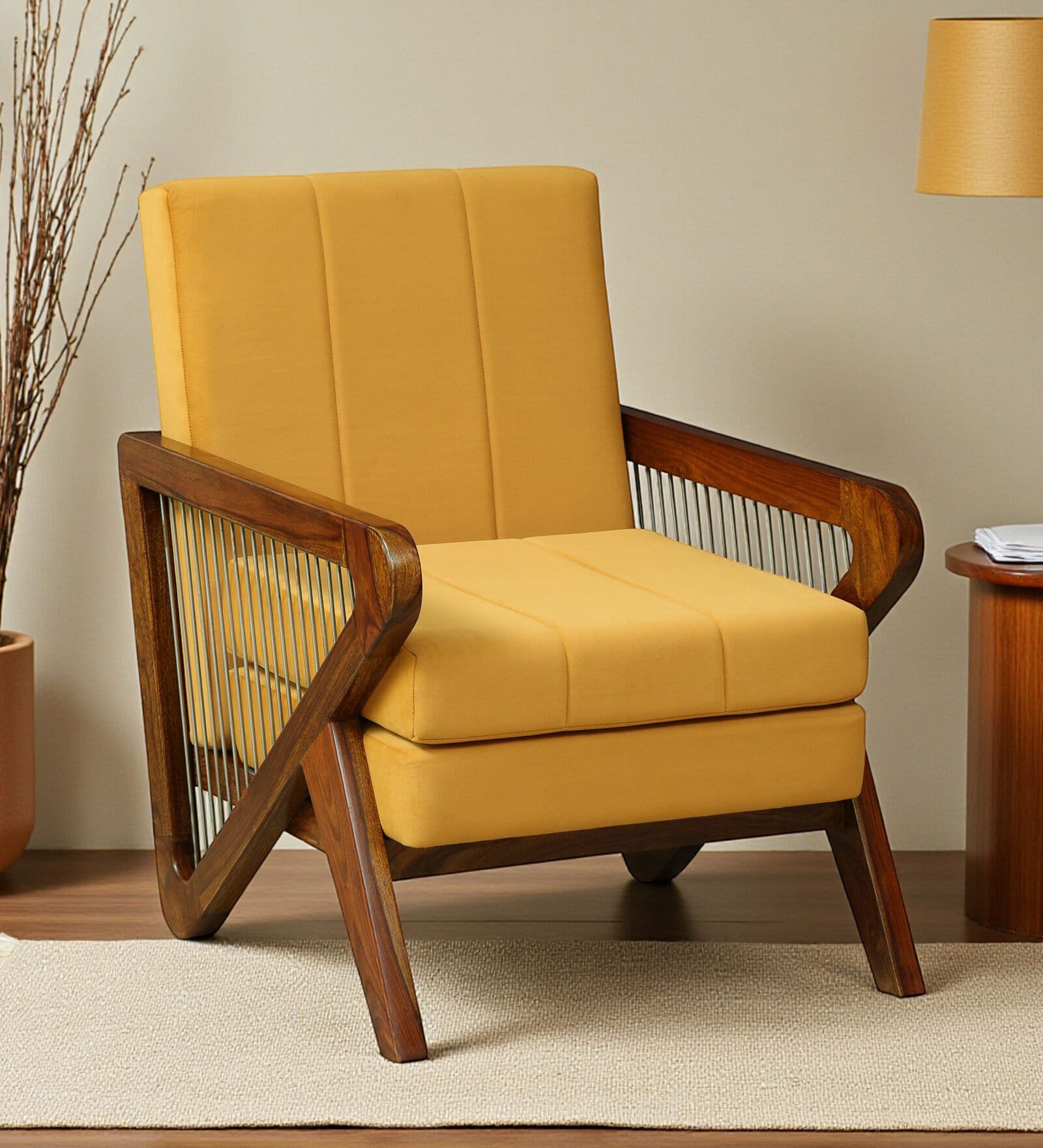 Delnice Sheesham Wood 1 Seater Sofa In Walnut Finish
