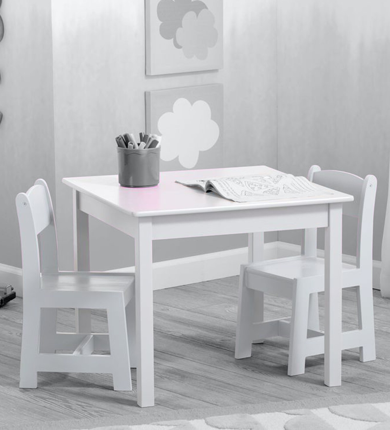 Simple Study Table & Chair in White