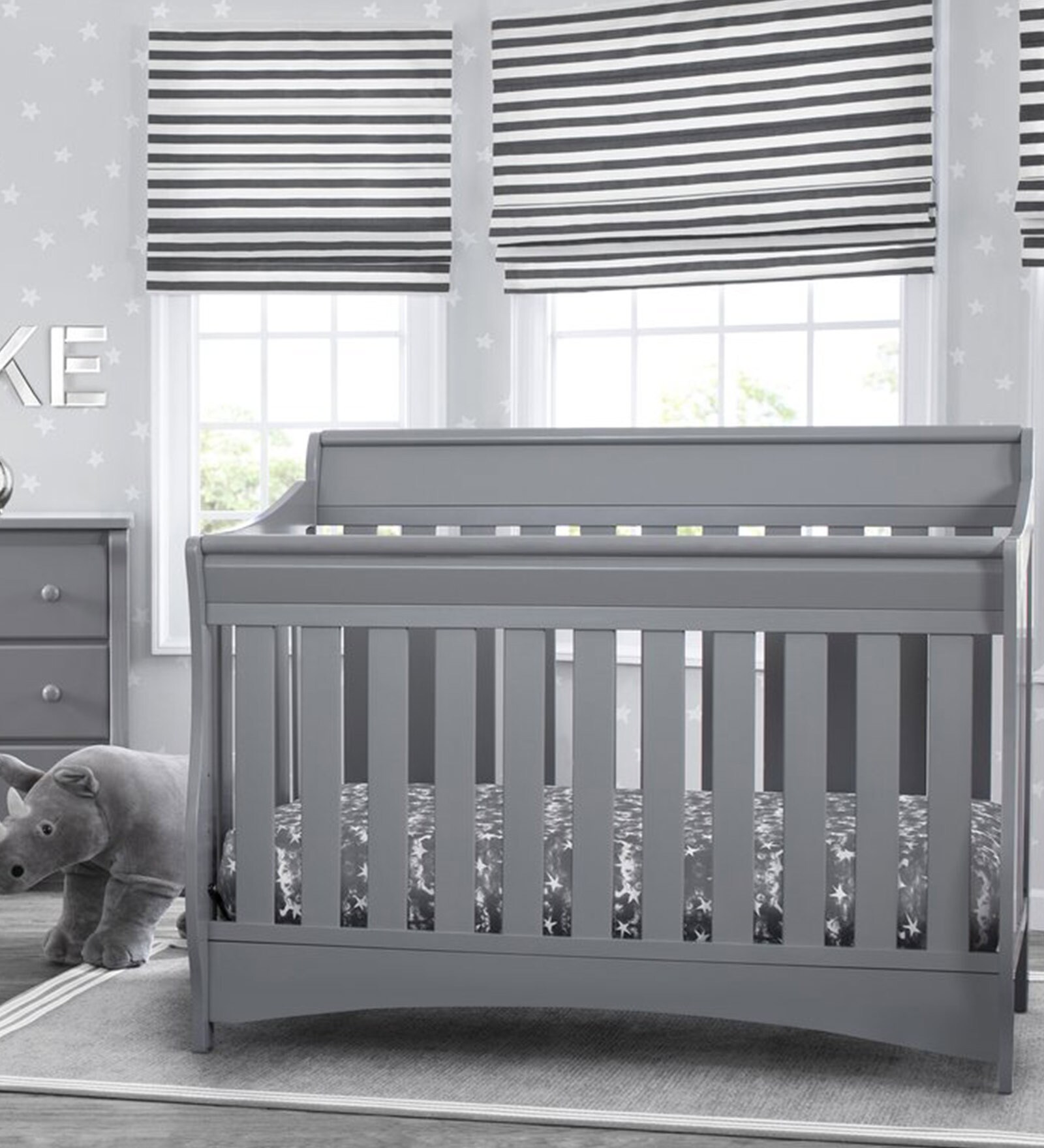 Solid Wood Cribs in Grey Colour with Convertible Bed
