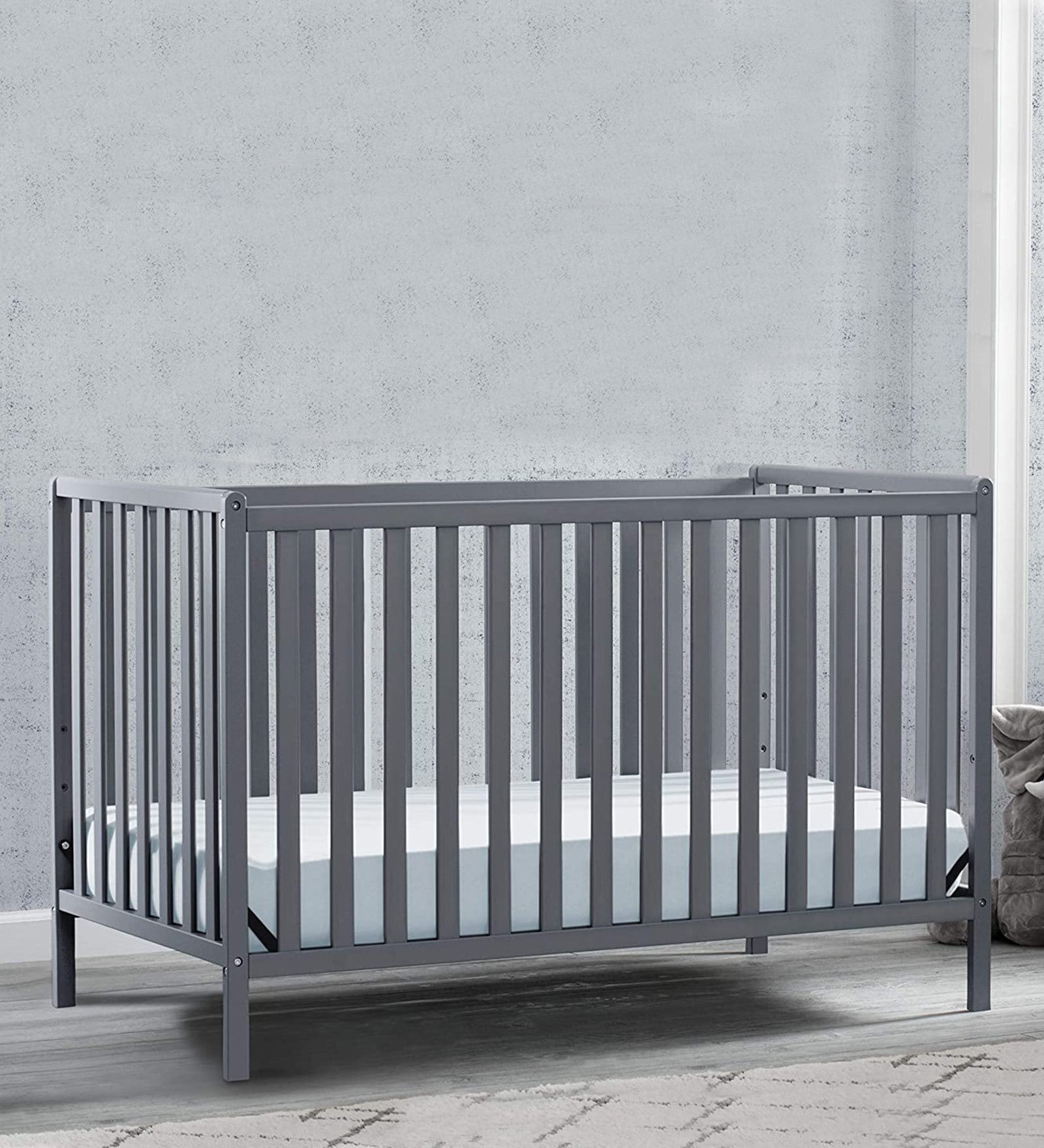 Solid Wood Cribs in Grey Colour with Convertible Bed
