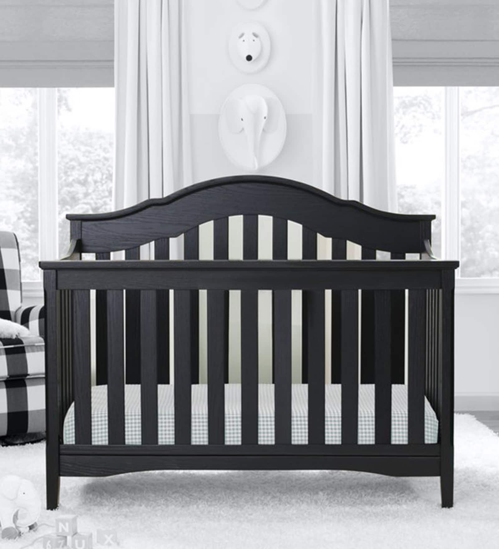 Farmhouse Solid Wood Crib in Grey Colour with Convertible Bed
