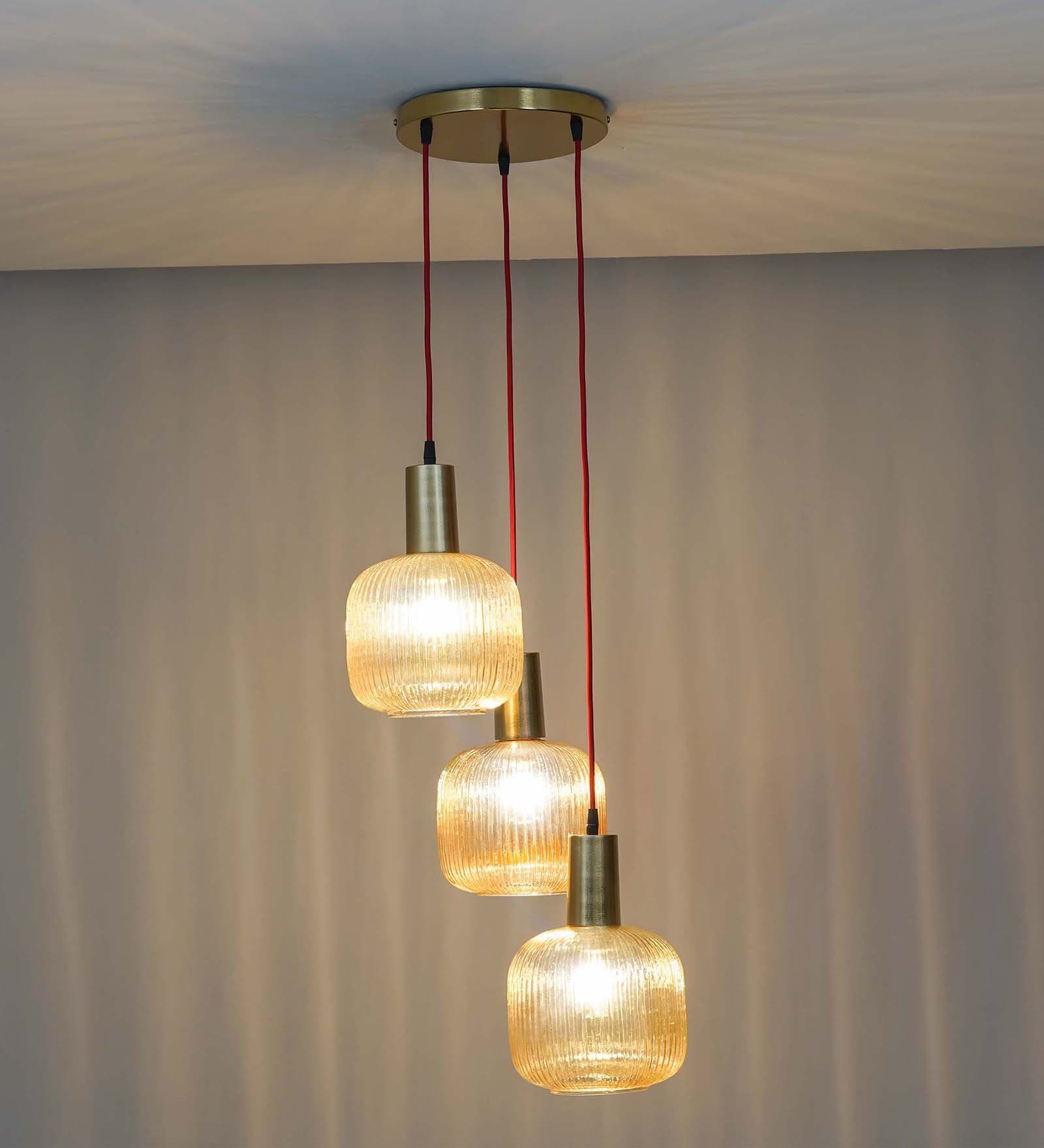 Demarius Amber Glass Cluster Round Hanging Pendant Light