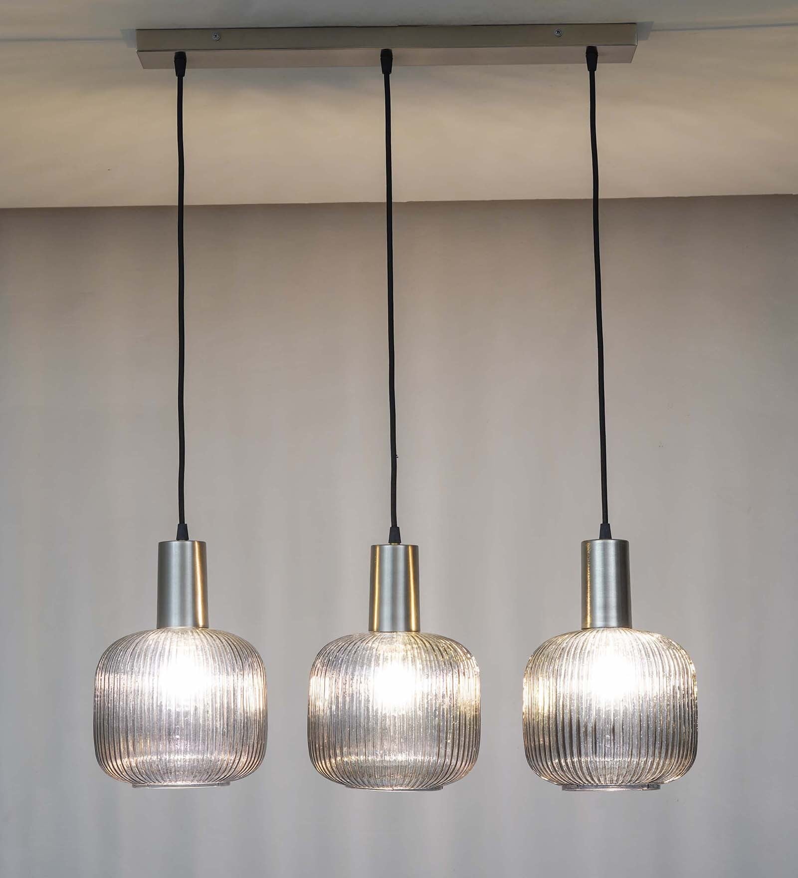 Demarius Linear Cluster Hanging Pendant Light In Blue Glass And Chrome Finish Metal