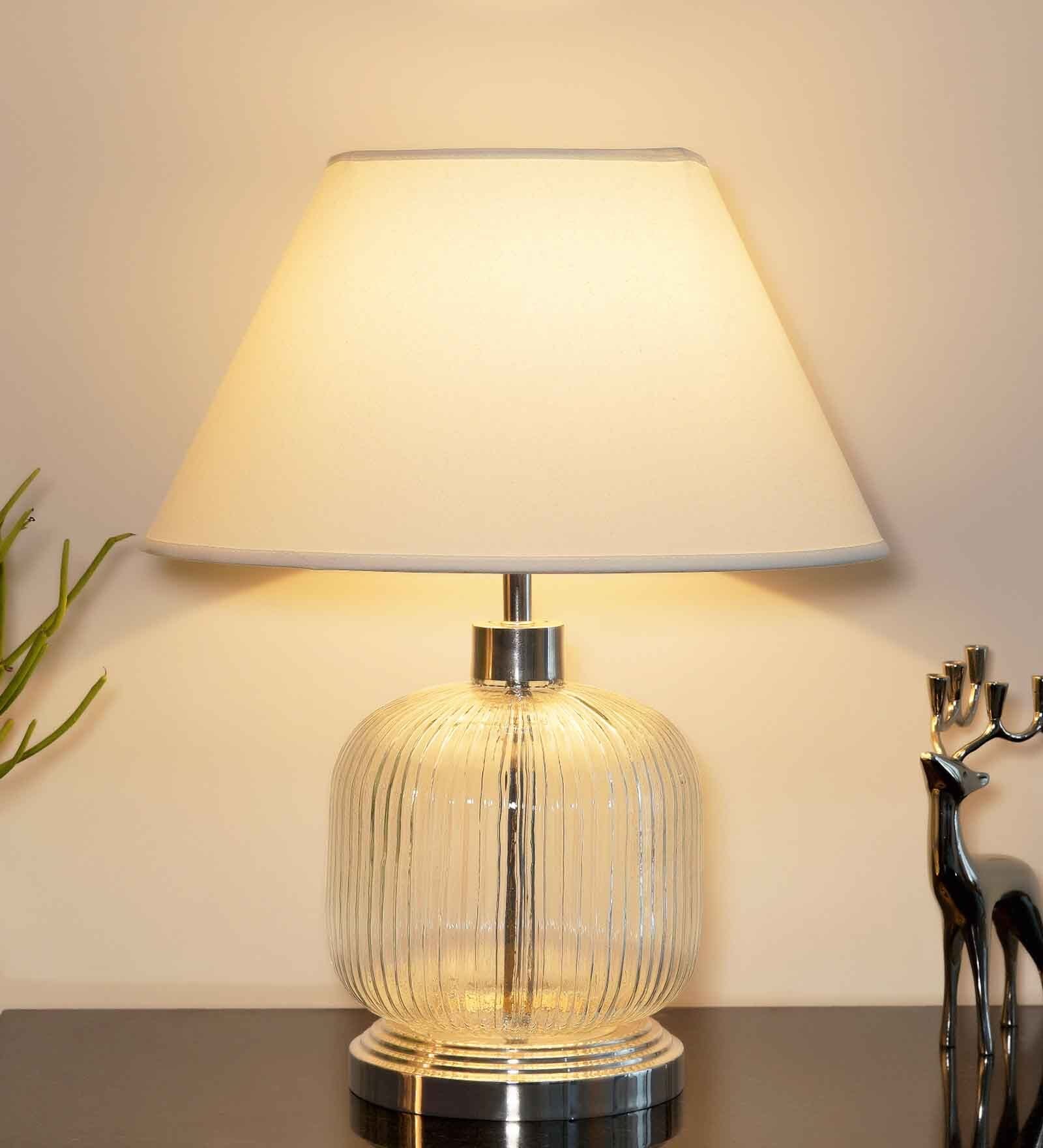 Felicity White Cotton Shade Night Lamp With Metal & Glass Base
