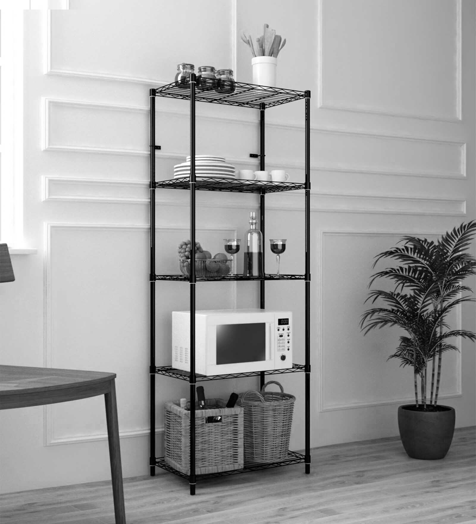 Buy Denham 5 Shelf Metal Kitchen Racks Black Colour by Tunehome at 20