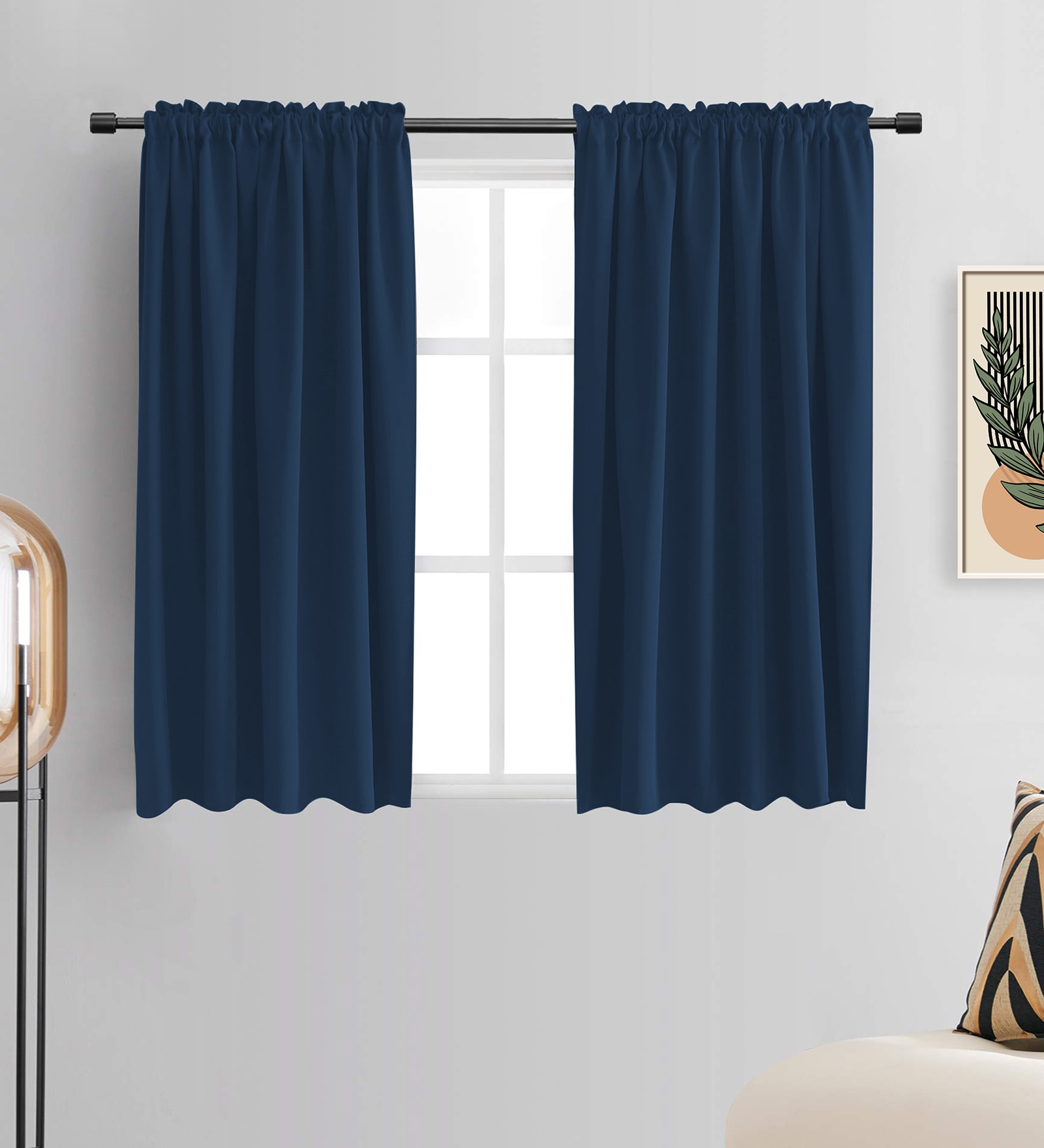 Denim Blue lightweight Satin Solids 5ft Light Filtering Rod Pocket Window Curtains (2 Pcs)