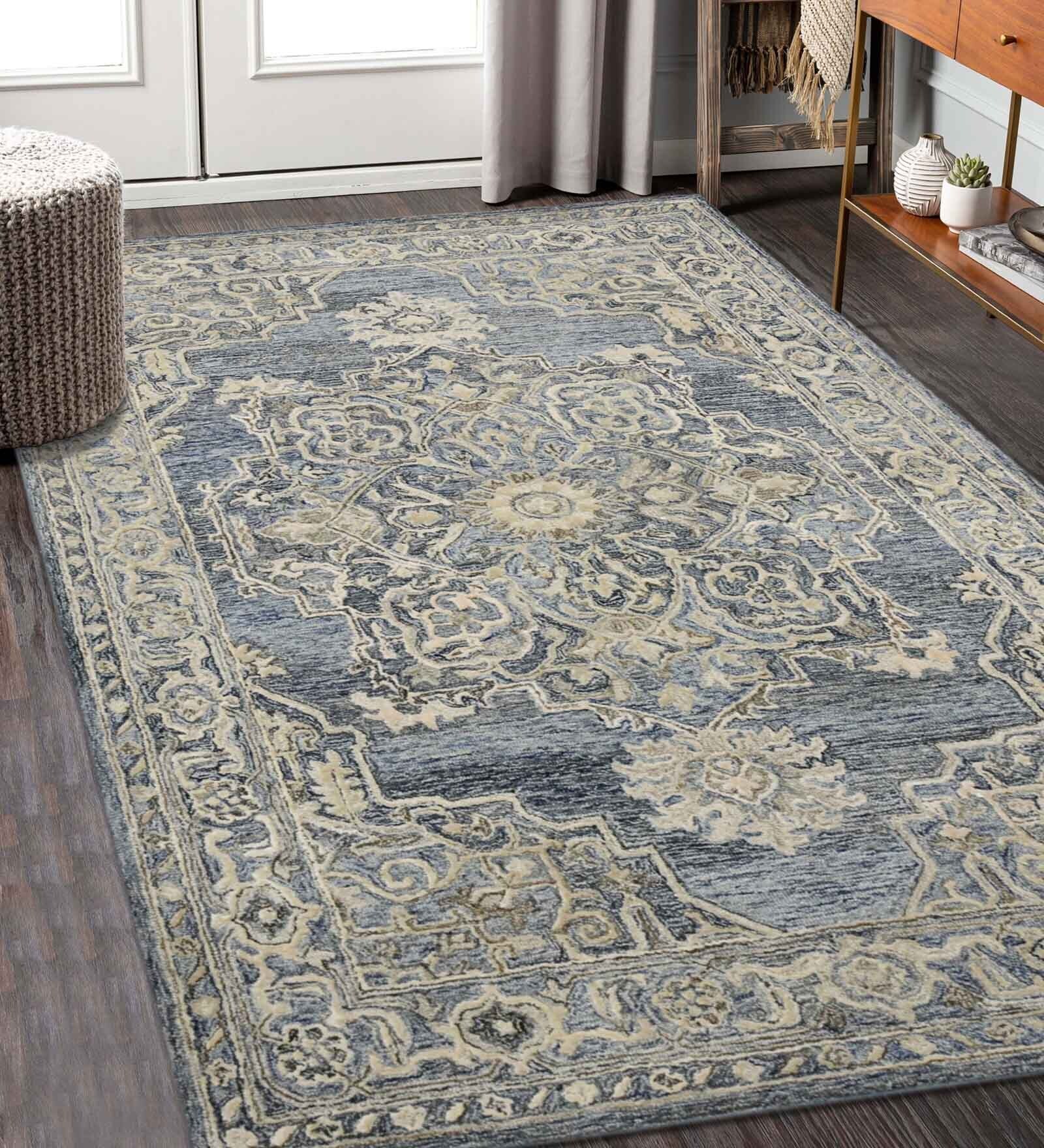 Grey Persian Viscose 5 ft x 7 ft Hand Tufted Carpet